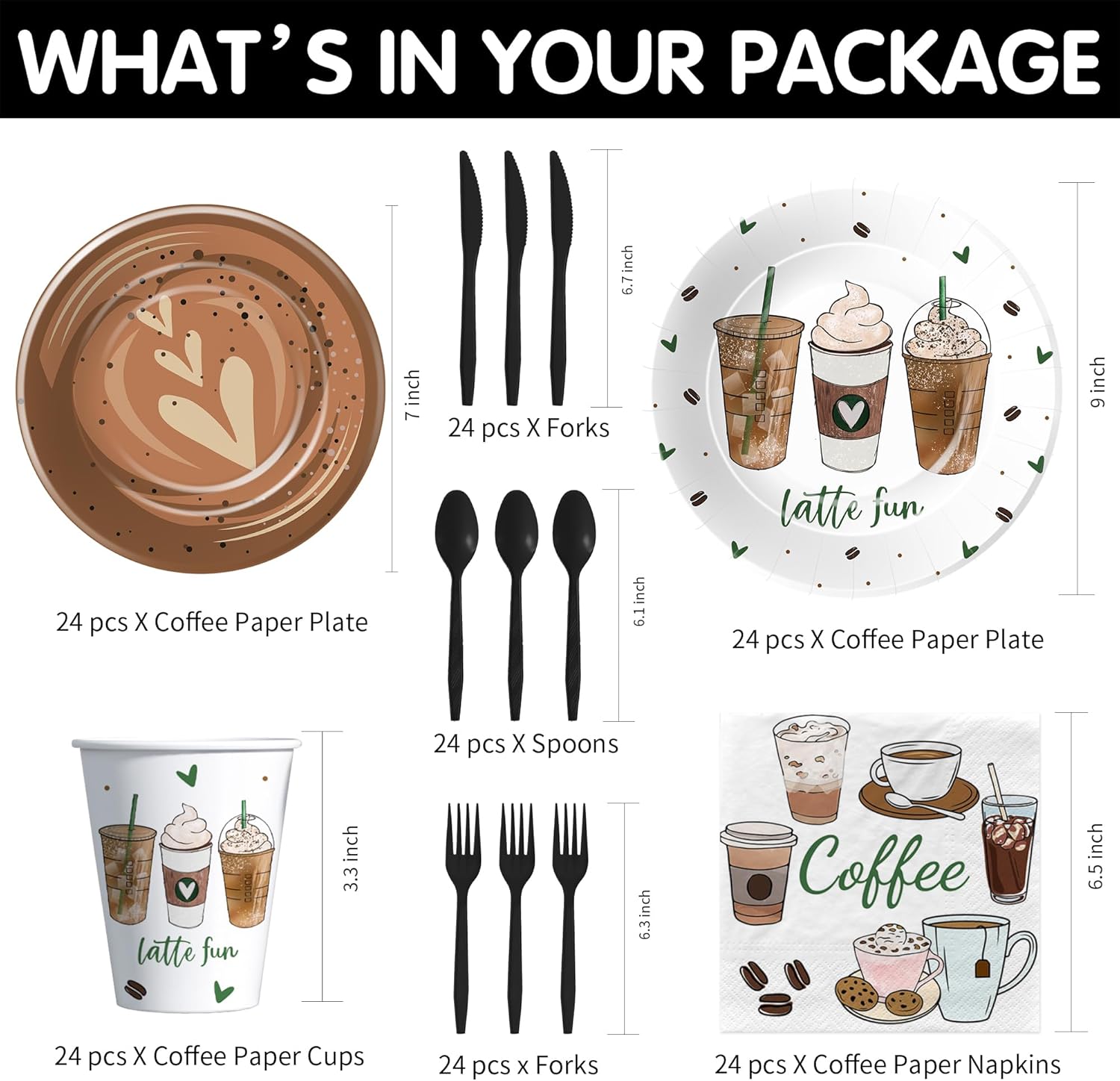 Coffee Party Decorations Tableware Set Serves 24