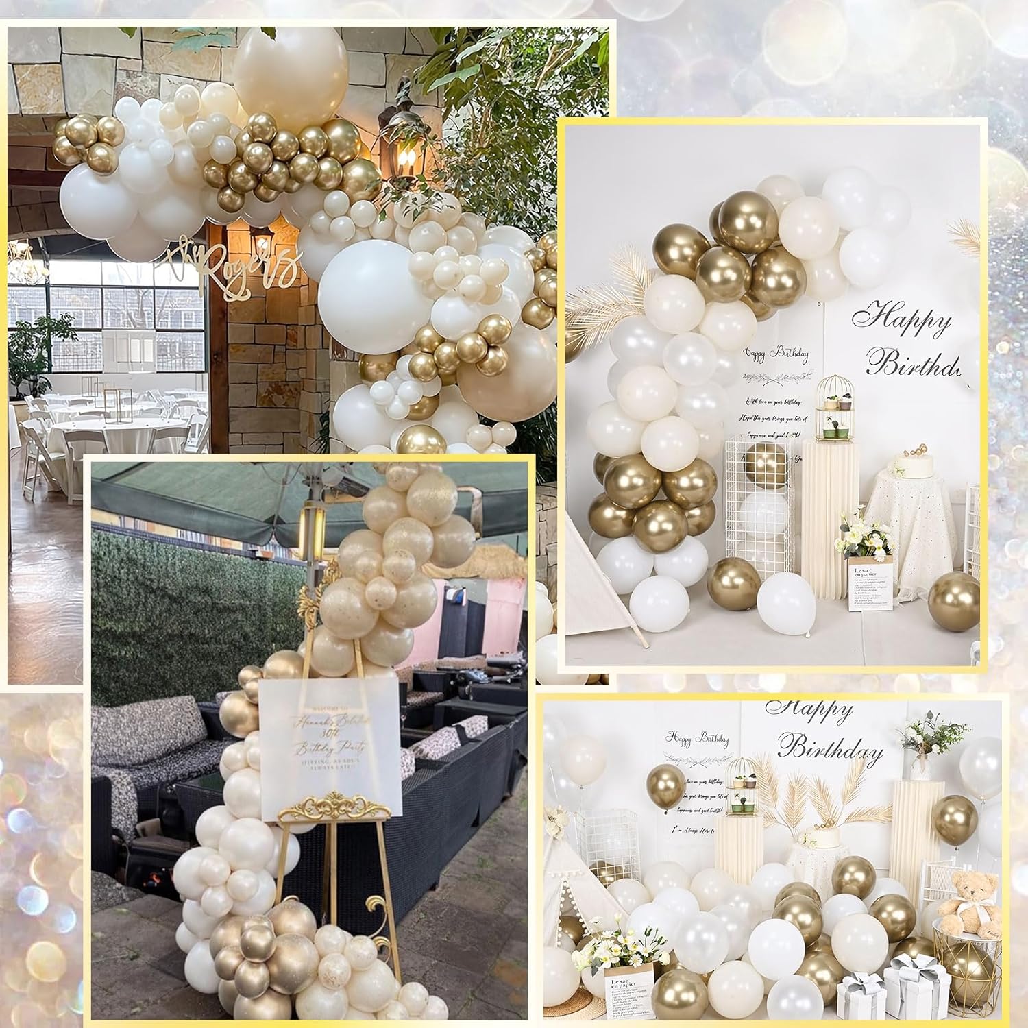 White and Gold 12-Inch Balloons for Parties