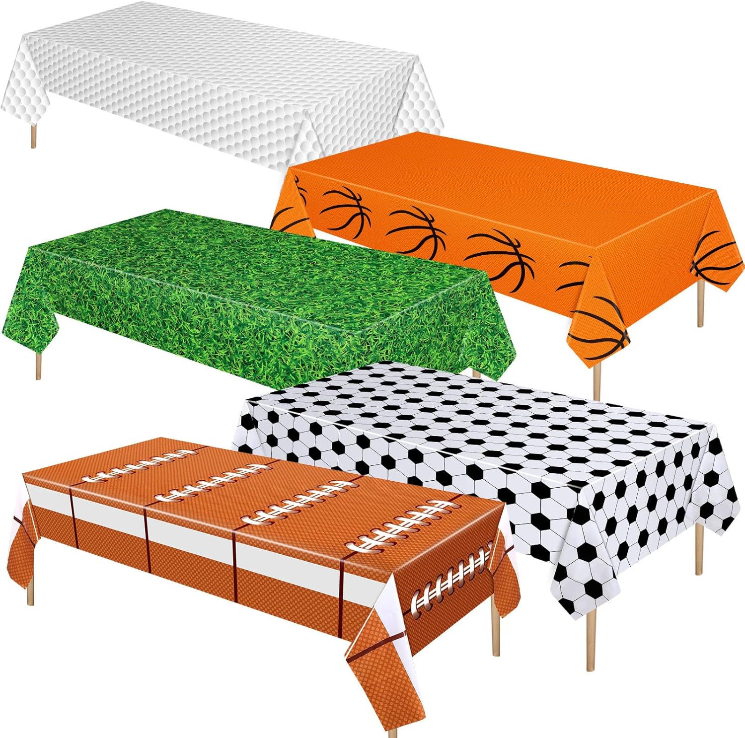 Preboun 5 Pcs Sports Themed Tablecloths for Birthday Party