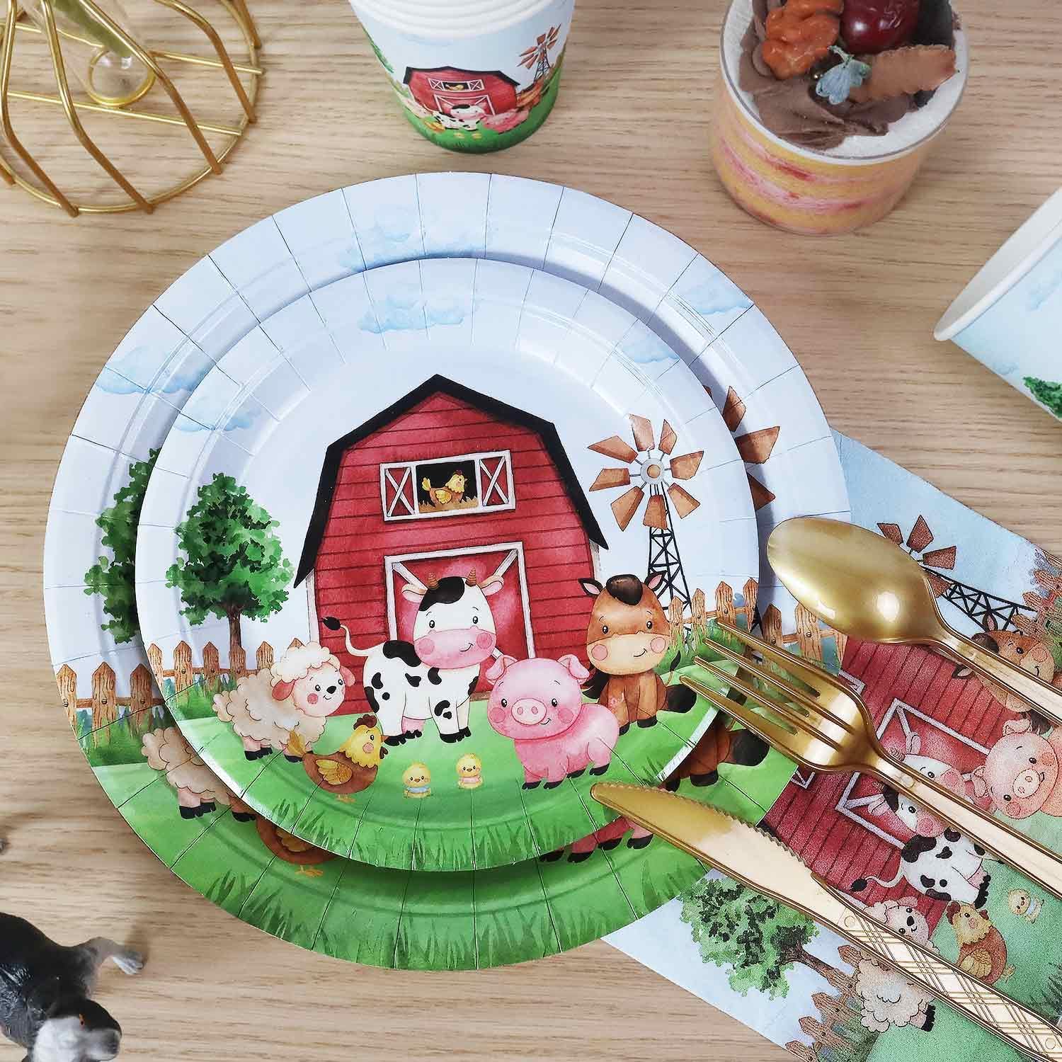 175 Pcs Farm Birthday Plates Set for 25 Guests