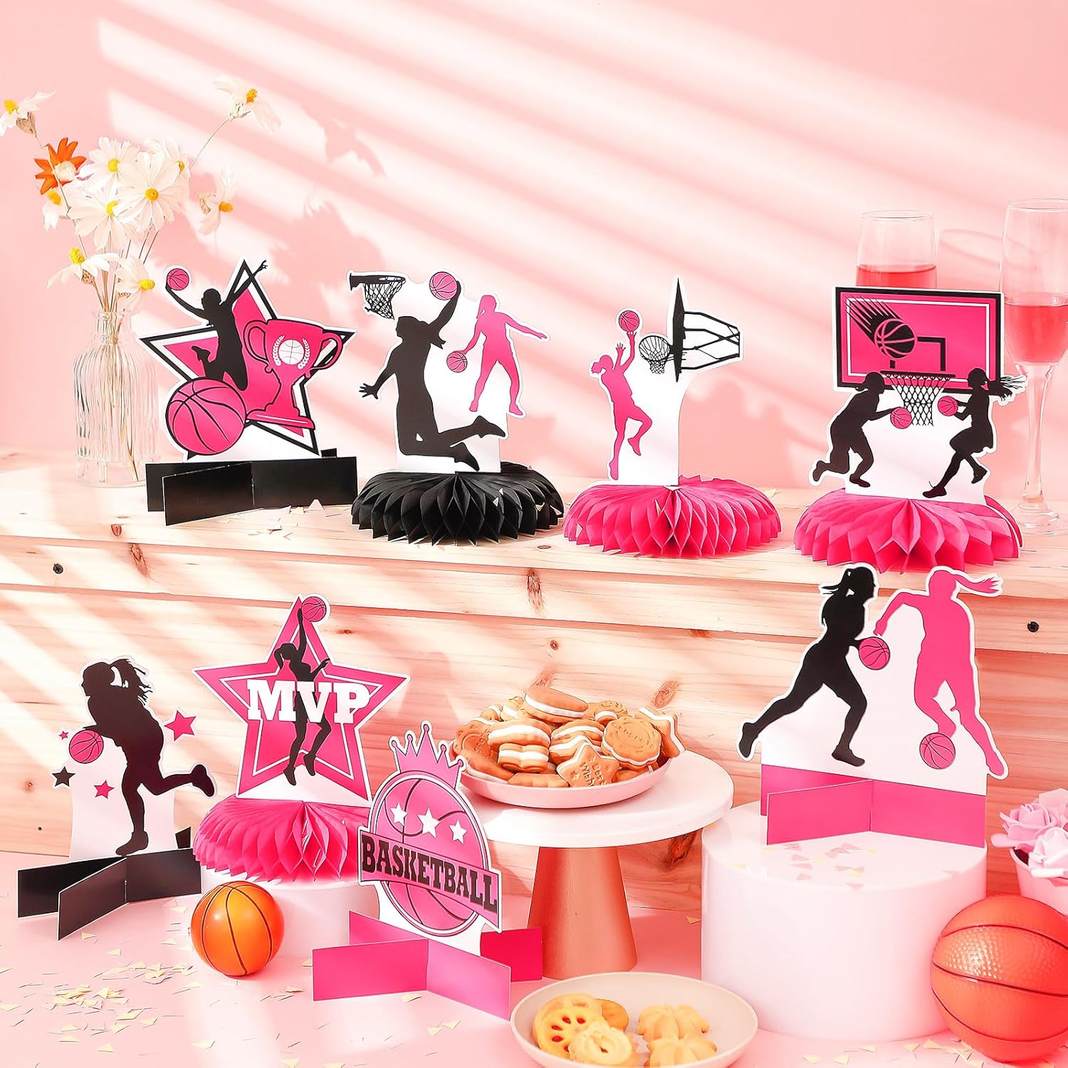 Poen 12 Pcs Pink Basketball Party Decorations