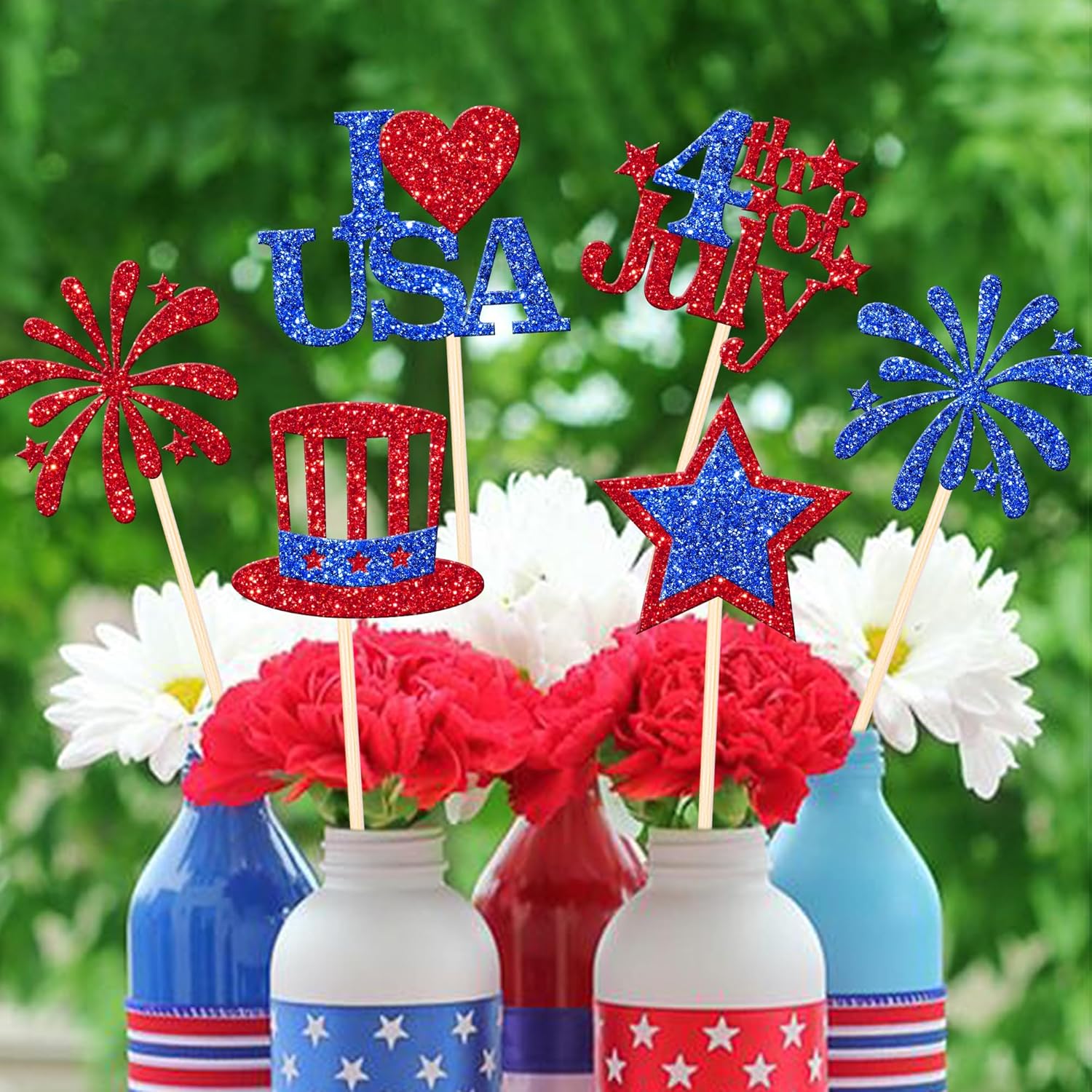 12 PCS 4th of July Double Sided Firework Centerpiece Sticks