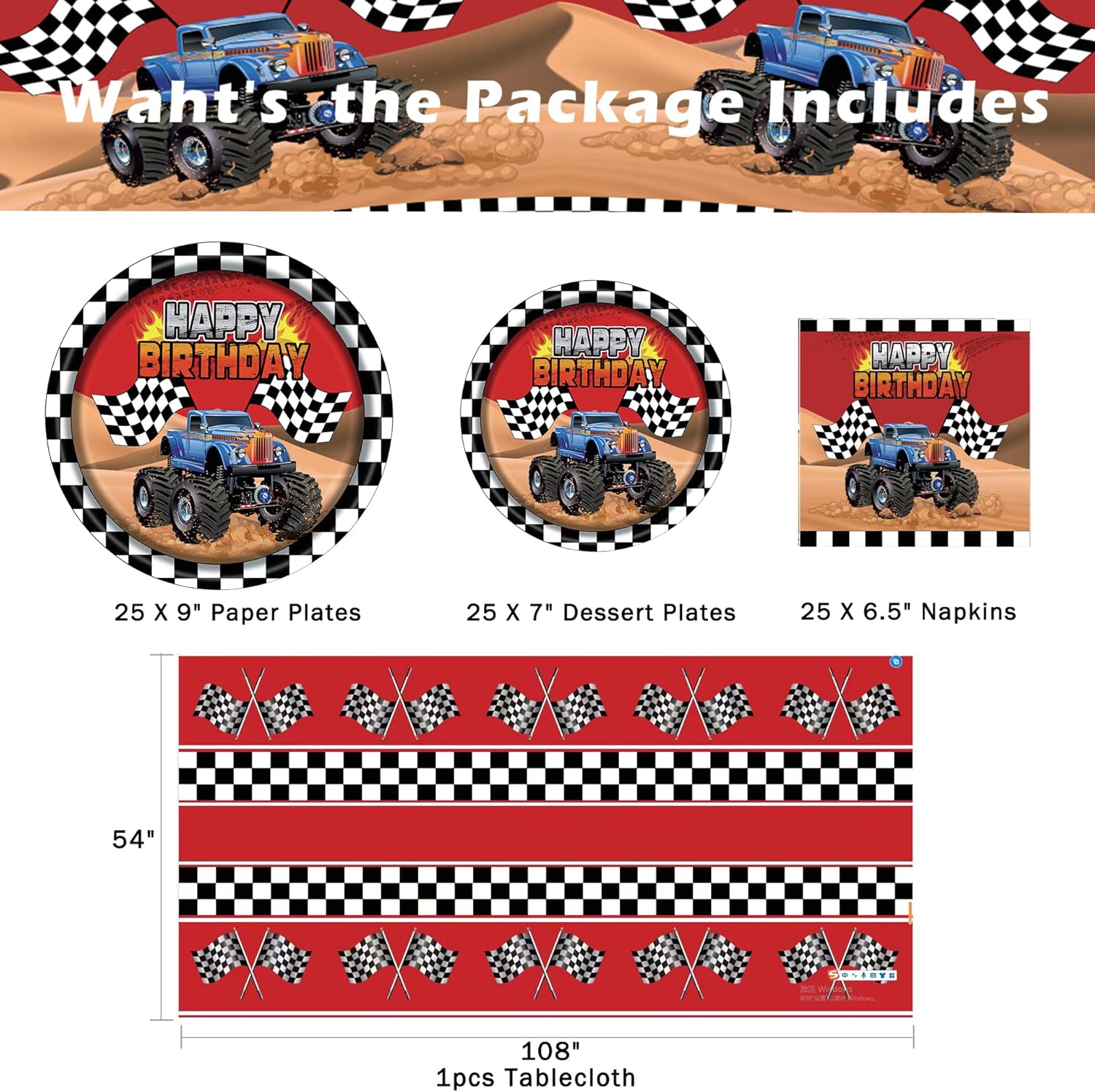 Racing Car Themed Paper Plates Napkins Set for Kids Birthday Party