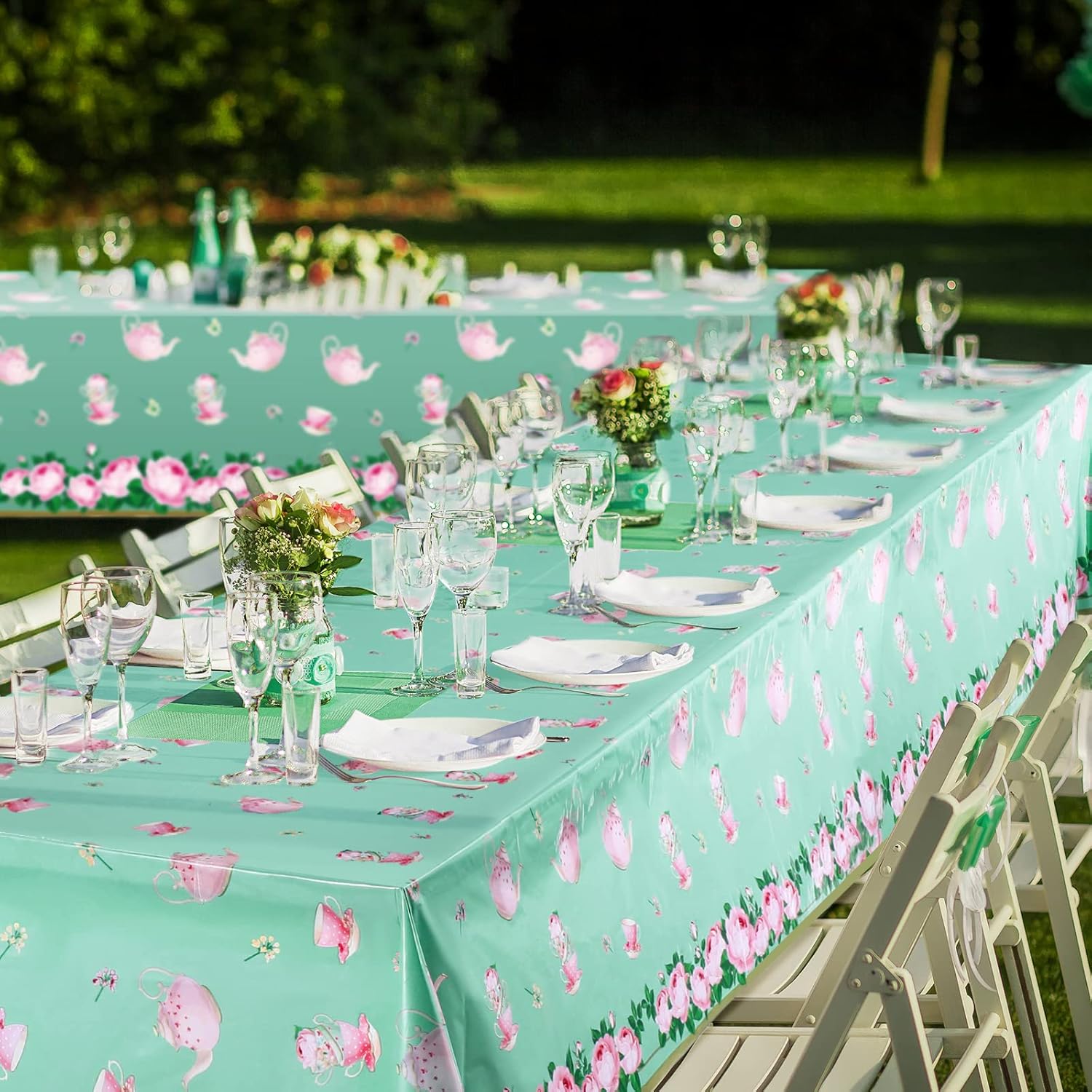 Tatuo 3 Pcs Floral Tea Party Tablecloths 54x108 Inch