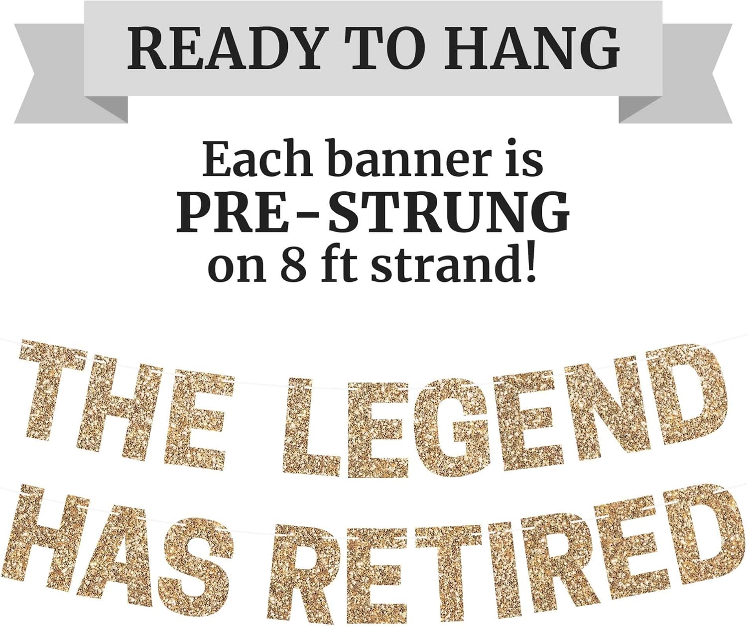 Perfect Occasion Pre-Strung Gold Glitter Happy Retirement Banner