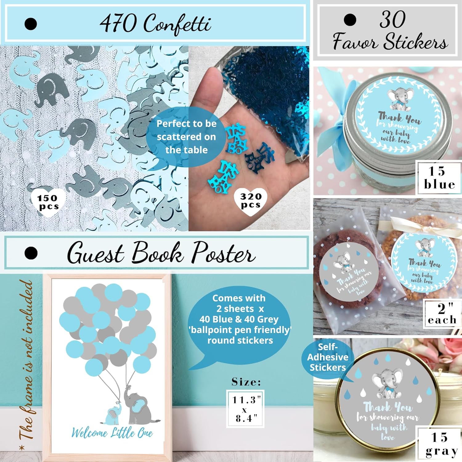 697 Pcs Premium Elephant Baby Shower Decor Set