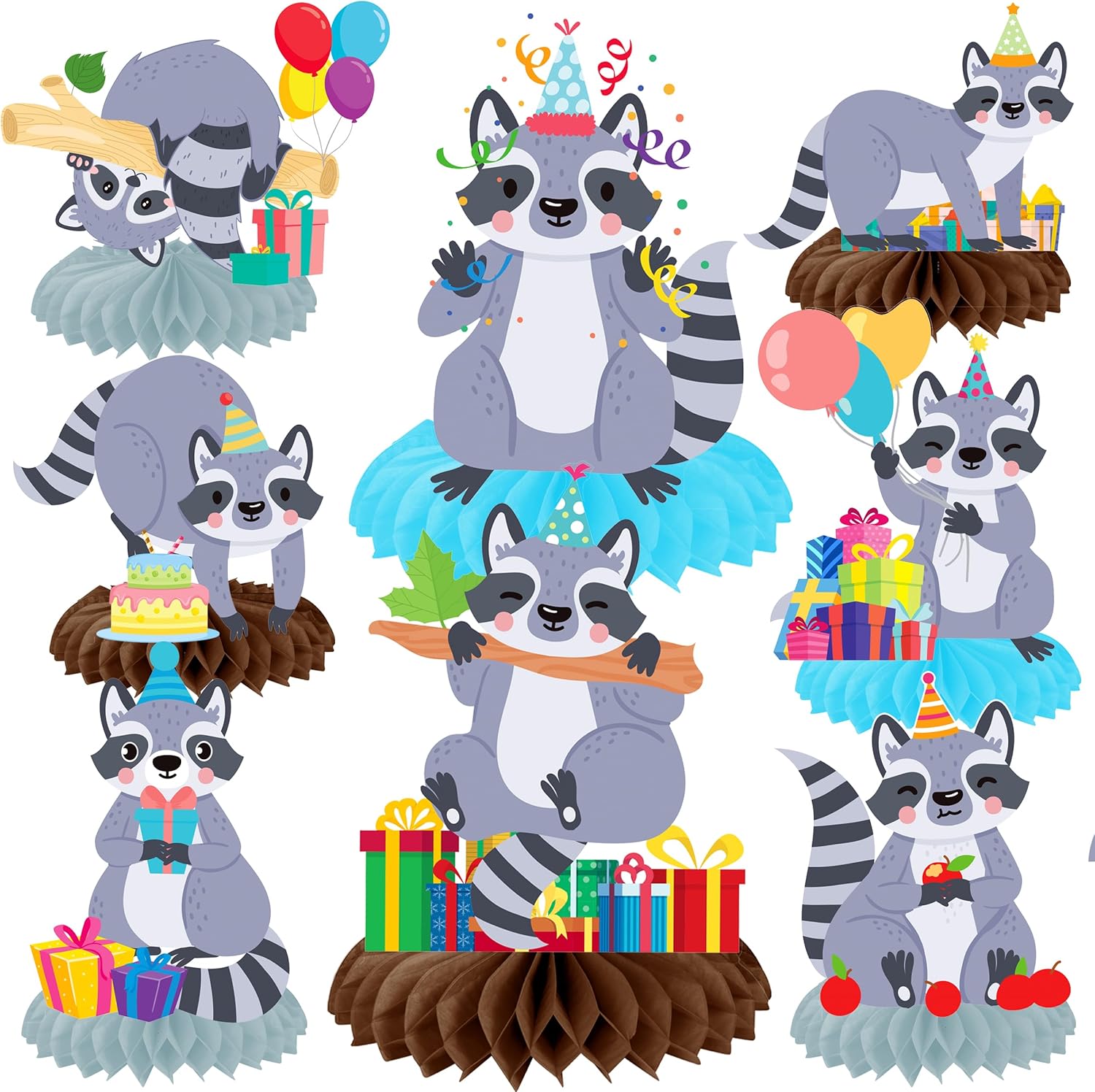 11pcs Raccoon Honeycomb Centerpieces Birthday Decorations