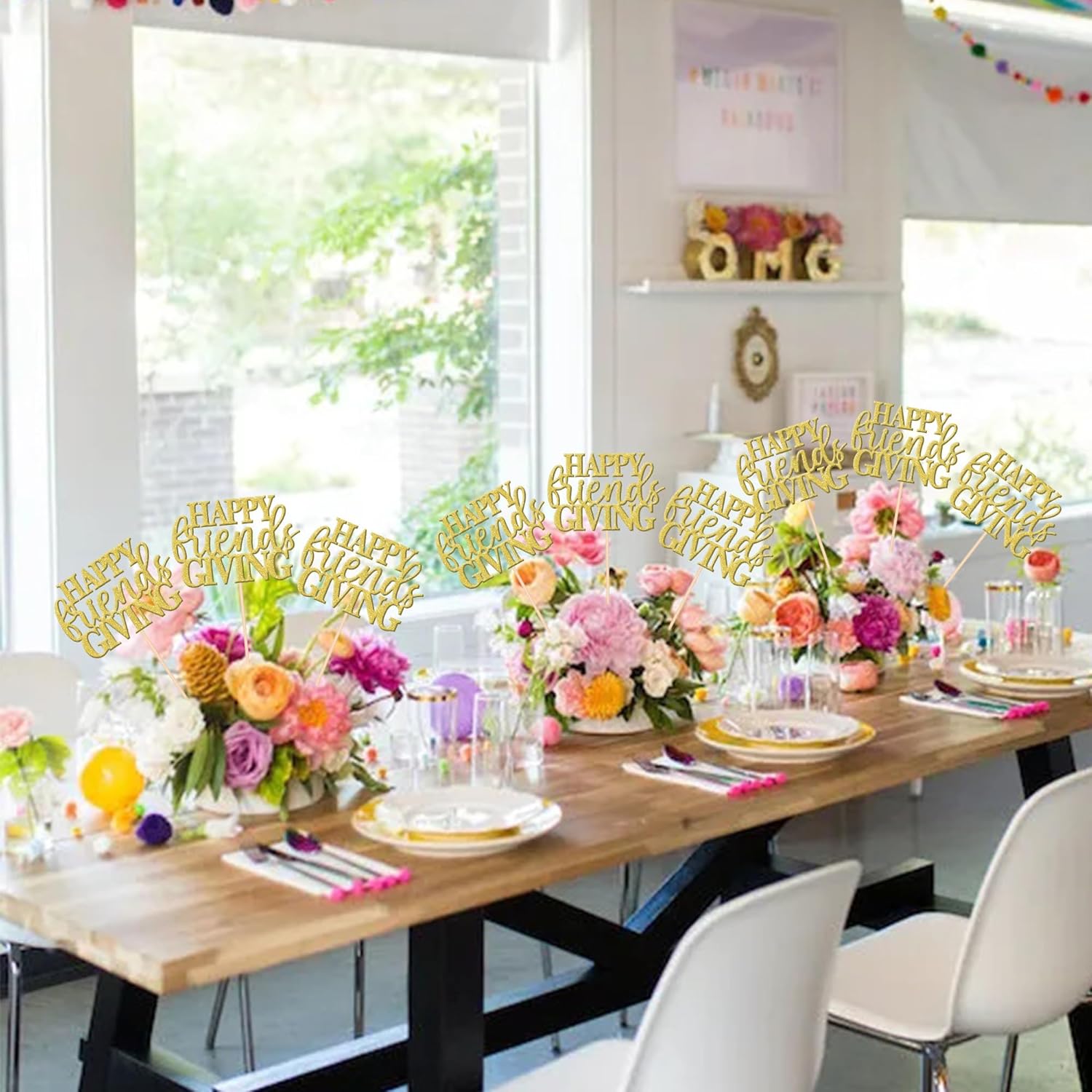 12 PCS Happy Thanksgiving Centerpiece Sticks Gold