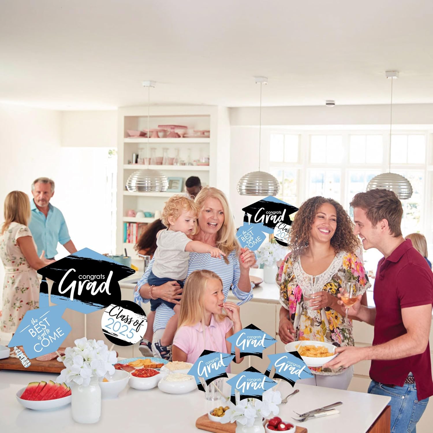 Big Dot of Happiness 2025 Light Blue Graduation Party Centerpiece Sticks - 35 Pieces