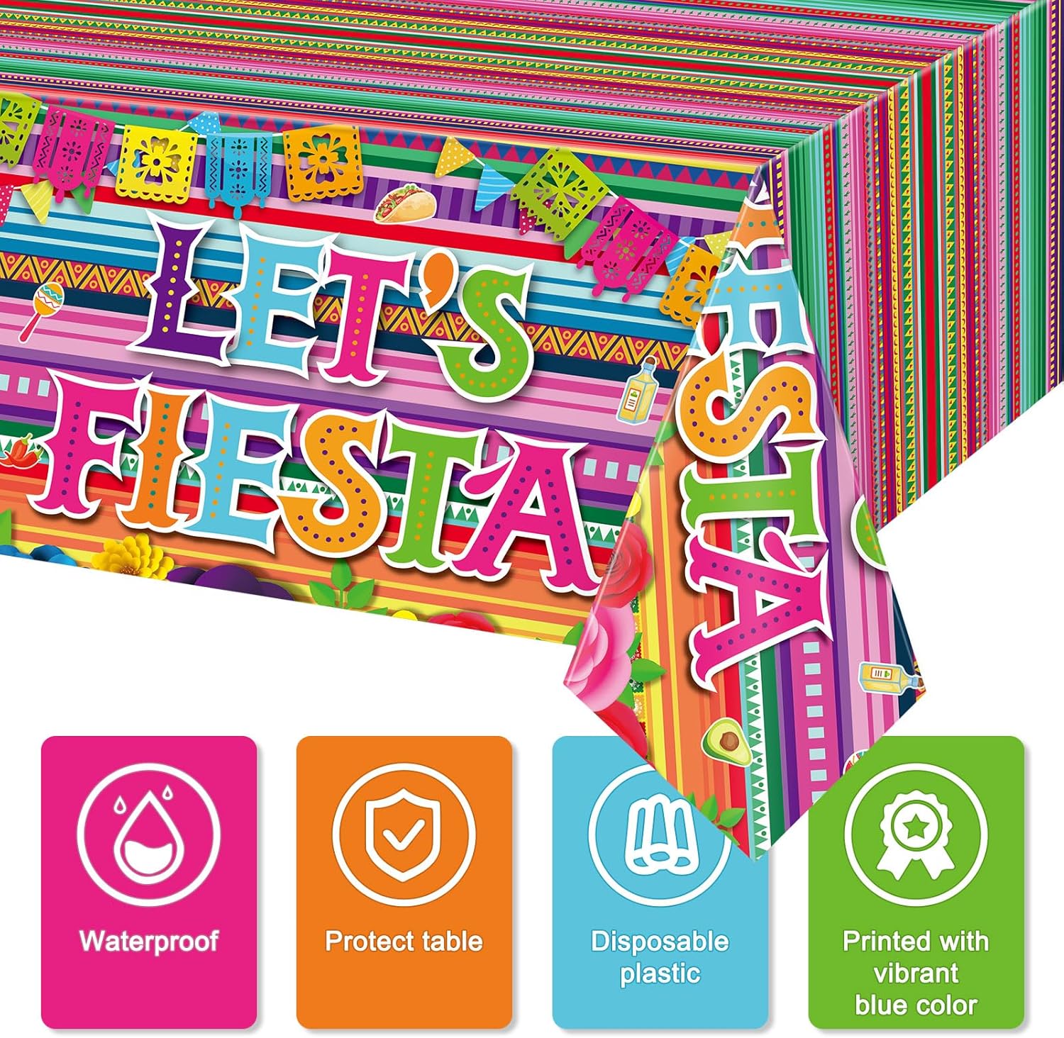 Mexican Fiesta 3 Piece Tablecloth Set 54x108 Inch
