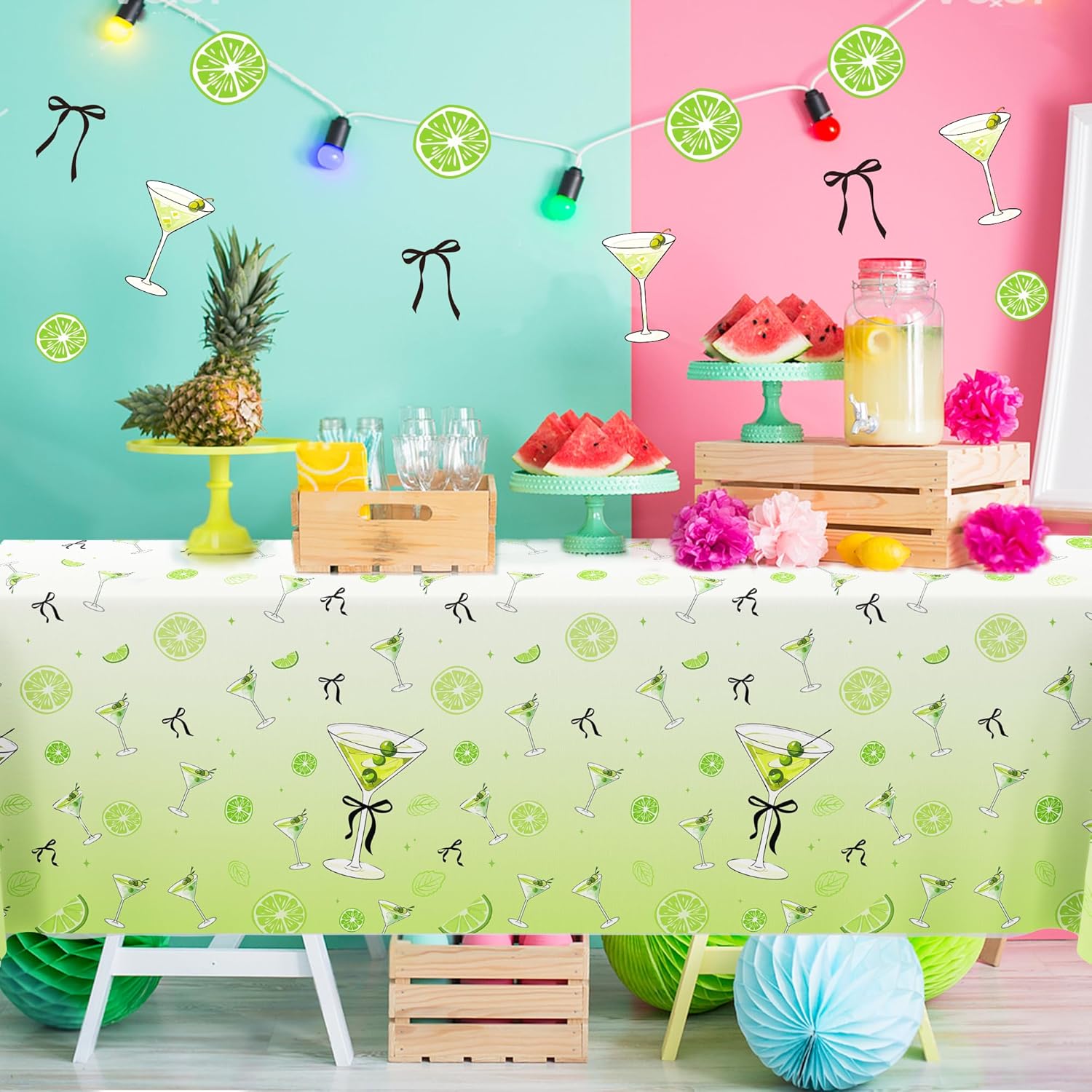 2Pcs Martini Wine Glass Themed Tablecloth for Parties