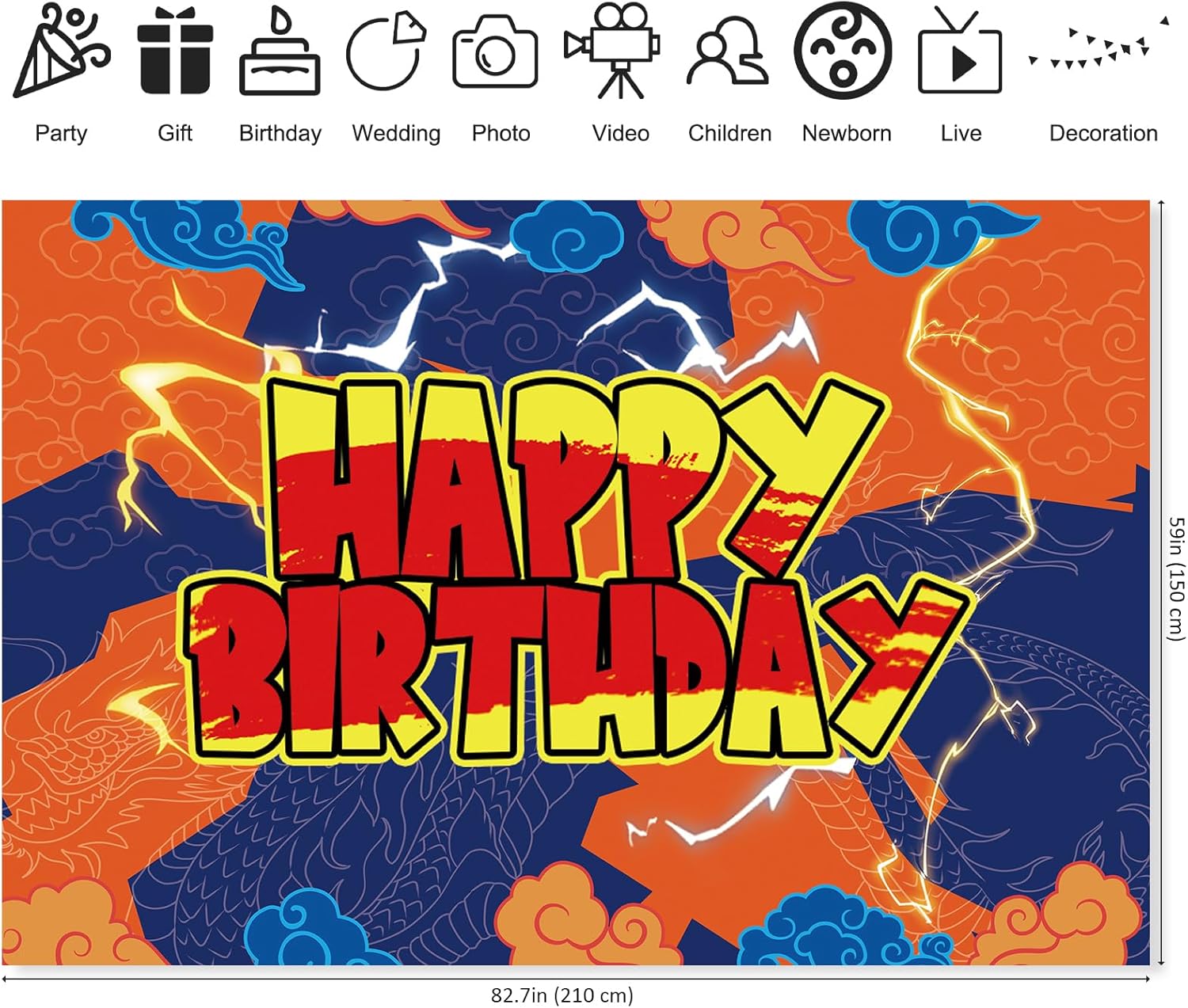 Anime Yellow Birthday Party Backdrop 7x5ft