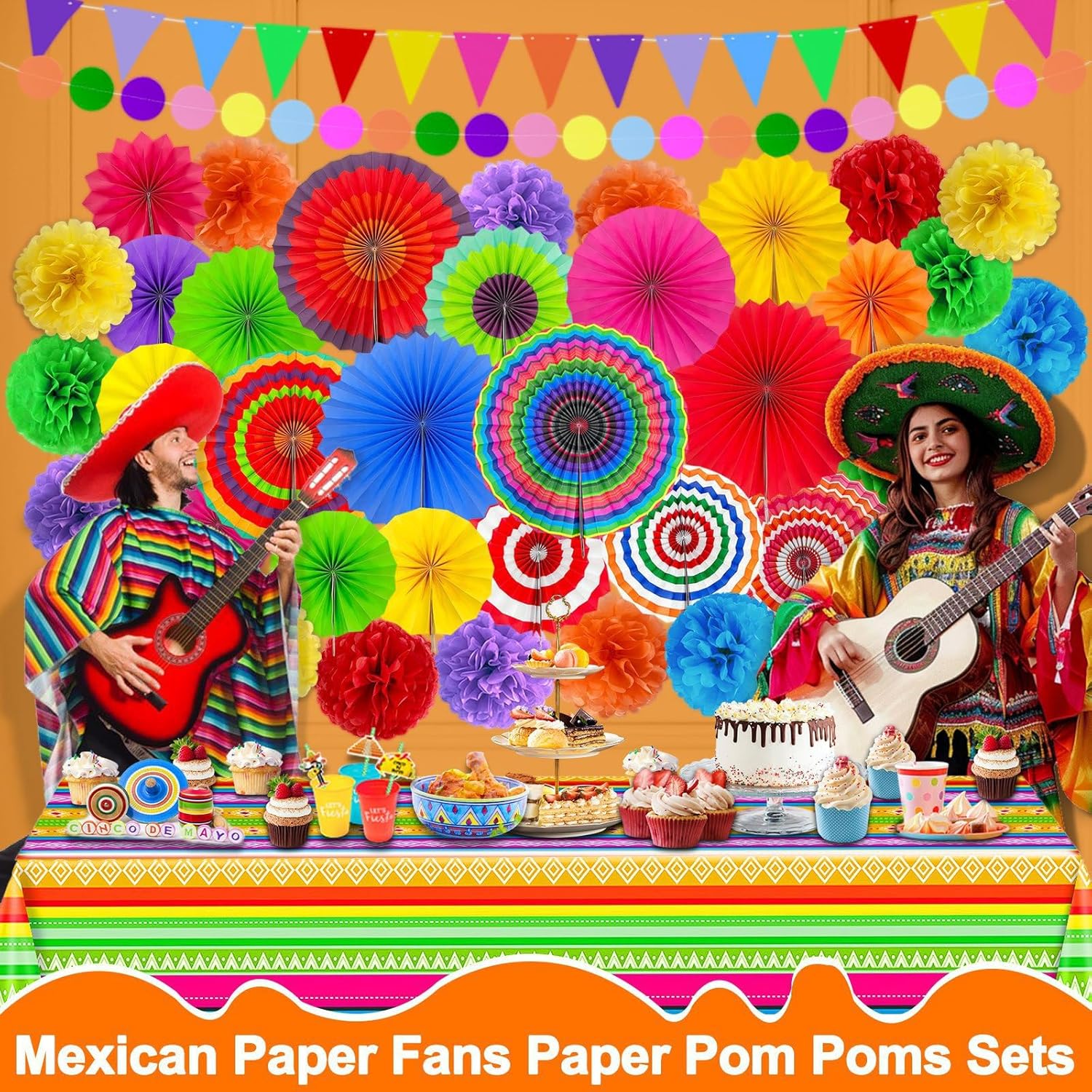 TURNMEON 38 Pcs Mexican Fiesta Decorations Set