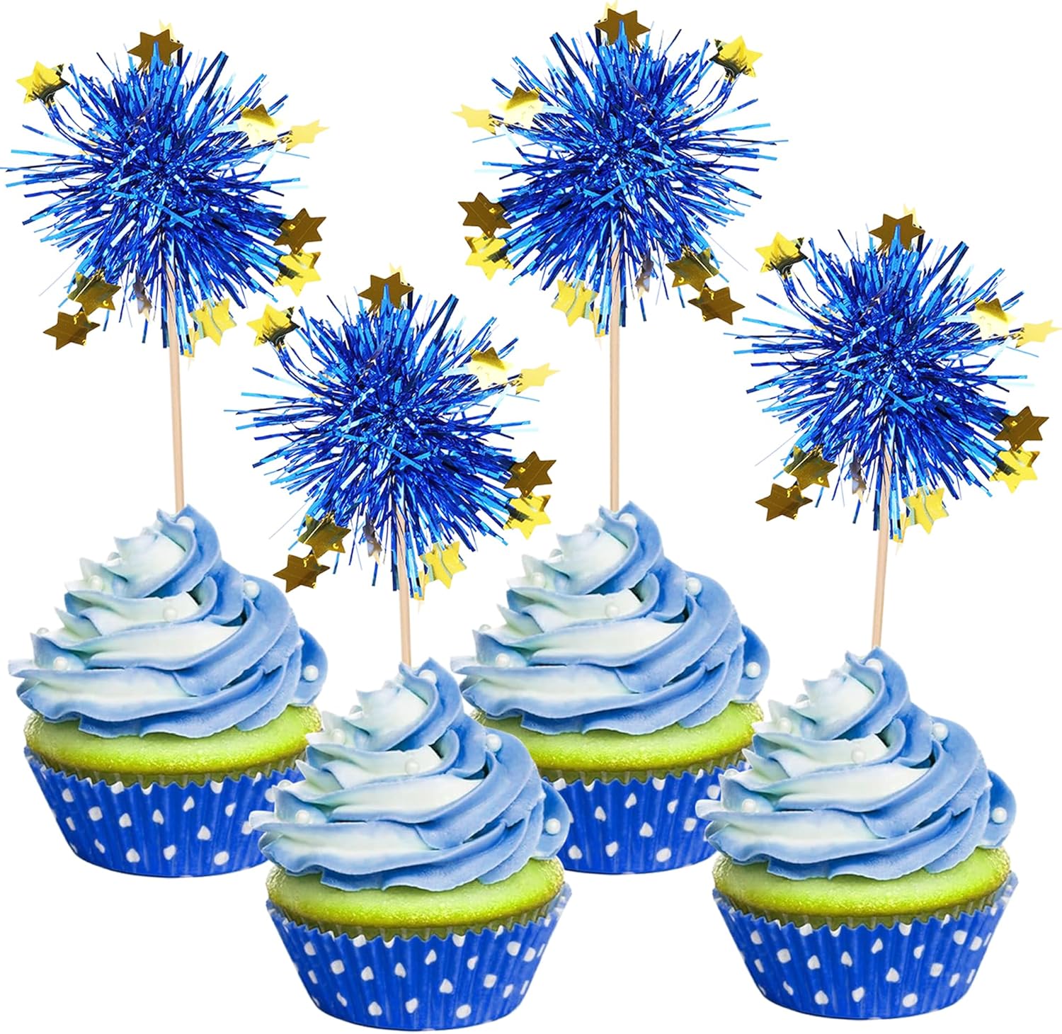 30 PCS Foil Firework Cupcake Toppers Blue Sparkle