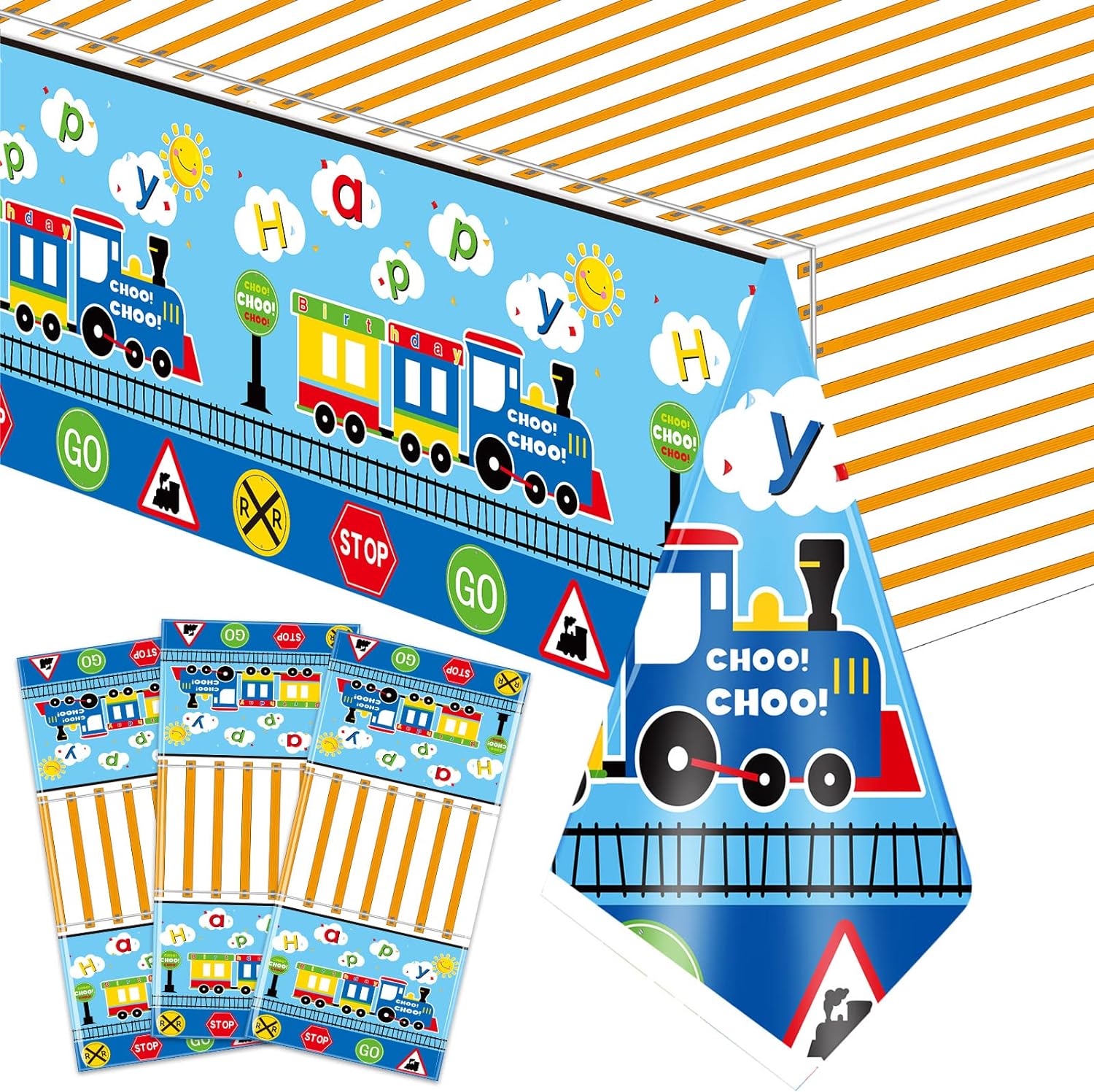 Irenare 3 Piece Train Themed Plastic Tablecloths