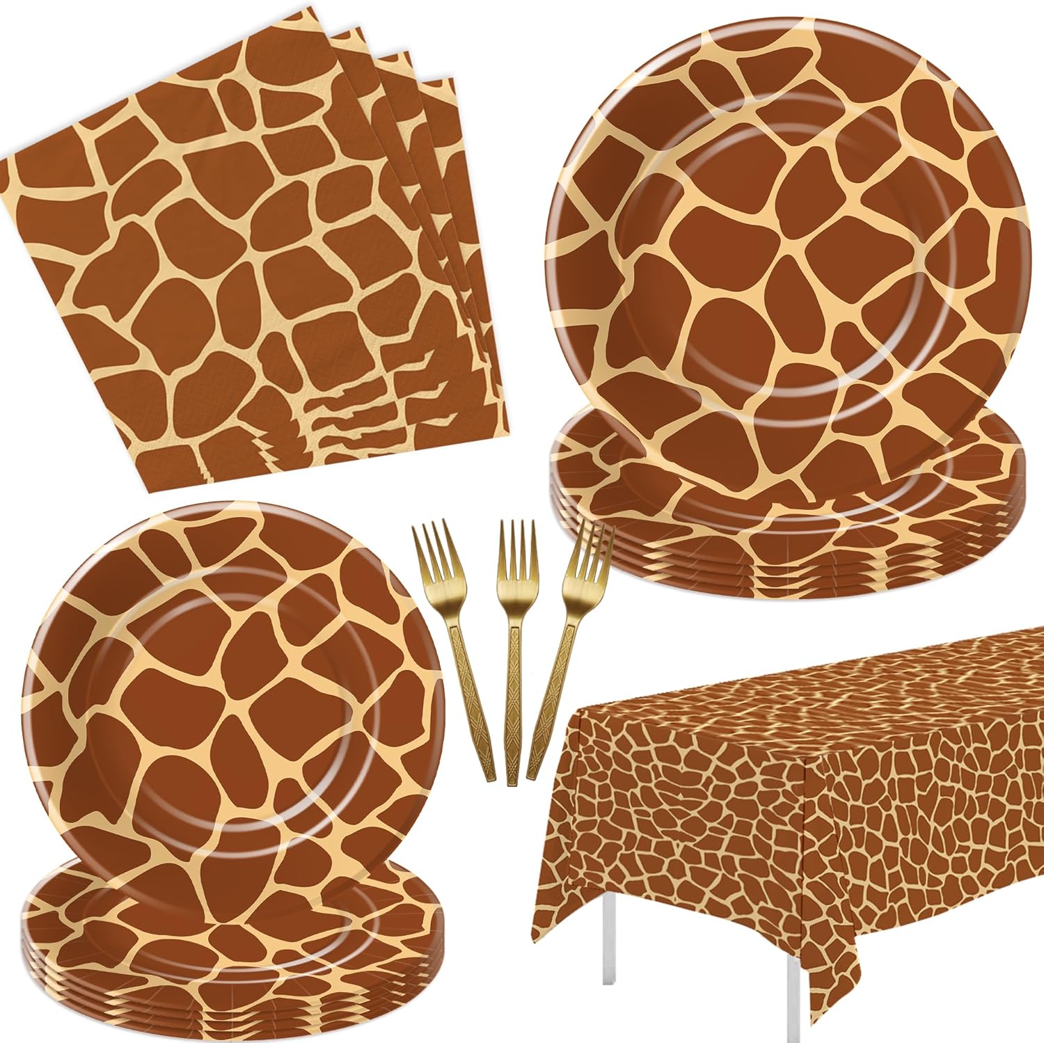Giraffe Print Party Tableware Set for 24 Guests