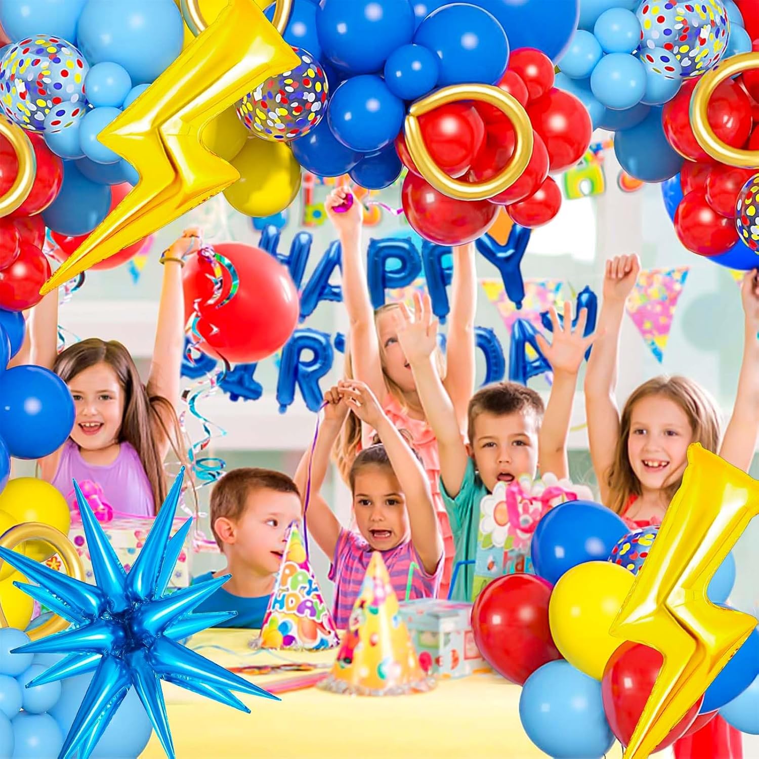 Cartoon Hedgehog Birthday Balloons with Lightning Star and Boom Star