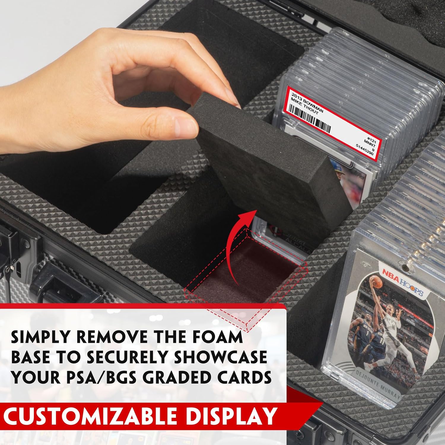Vollicaifit Graded Card Storage Box Case 3 Row Black Holder