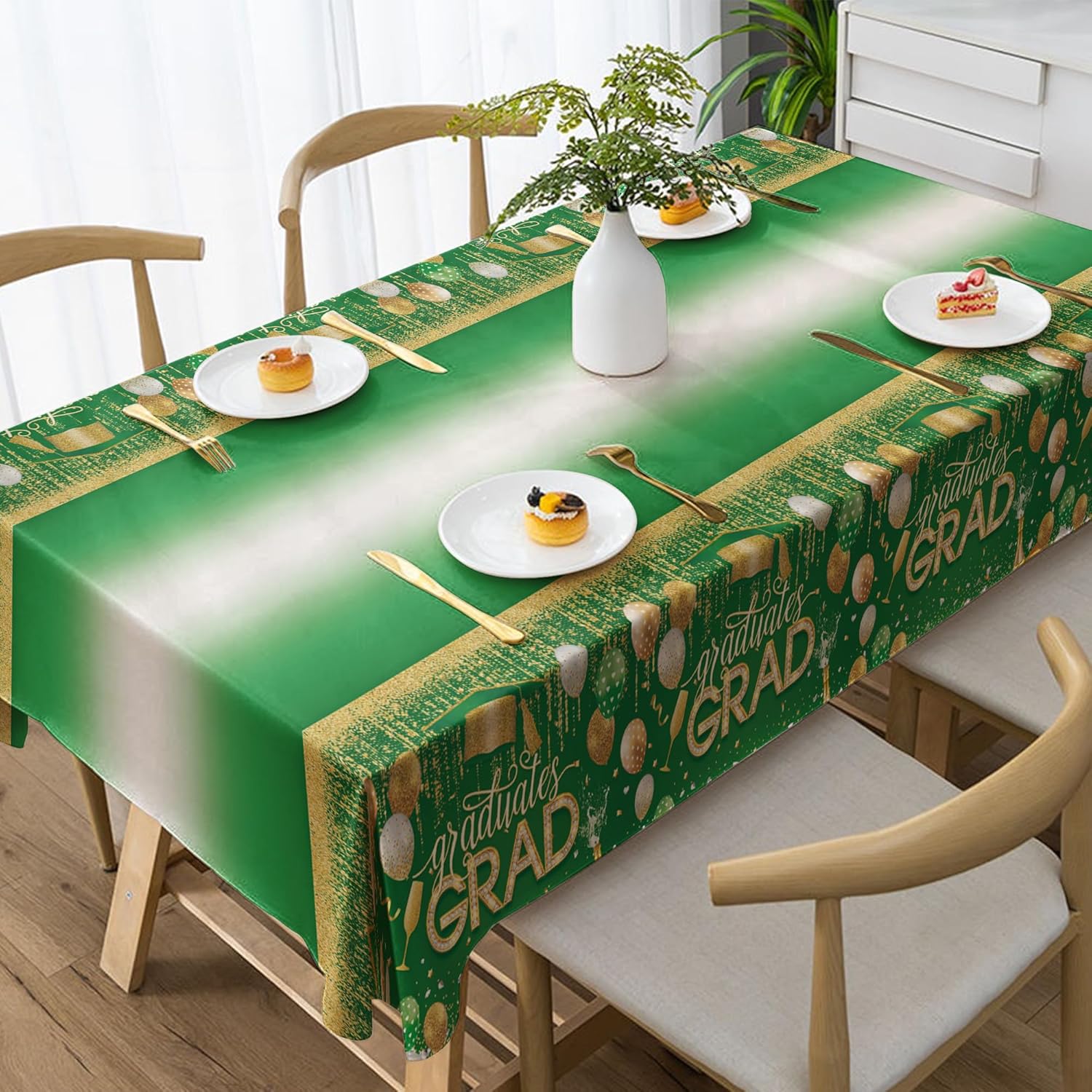 2025 Graduation Party Tablecover Kit - 2 Pcs Green Congrats Grad Tablecloths