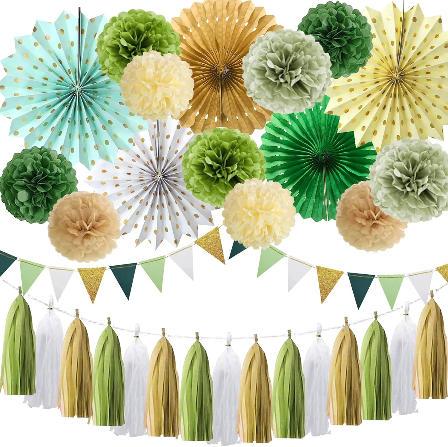 Sage Green Retro Party Decorations Set