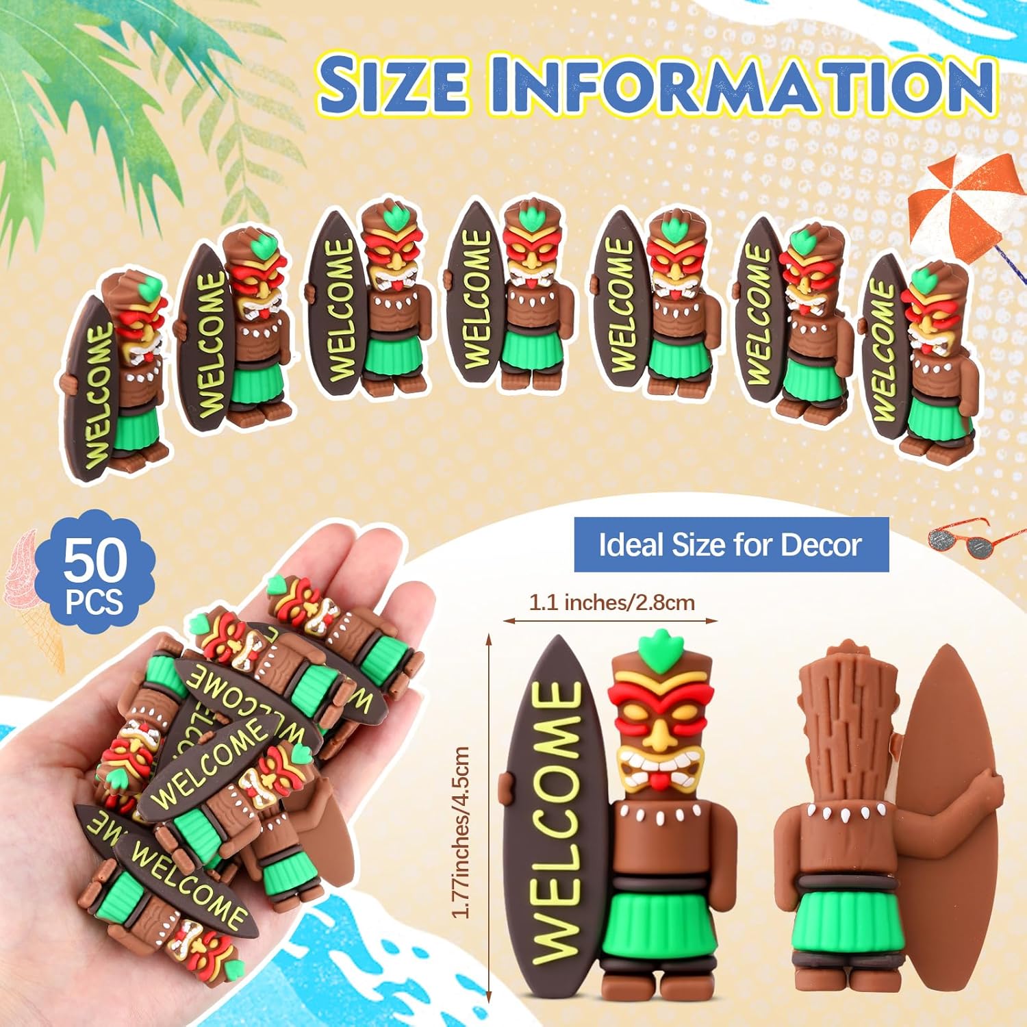 Thyle 50 Pcs Mini Tiki Figures for Party Decorations