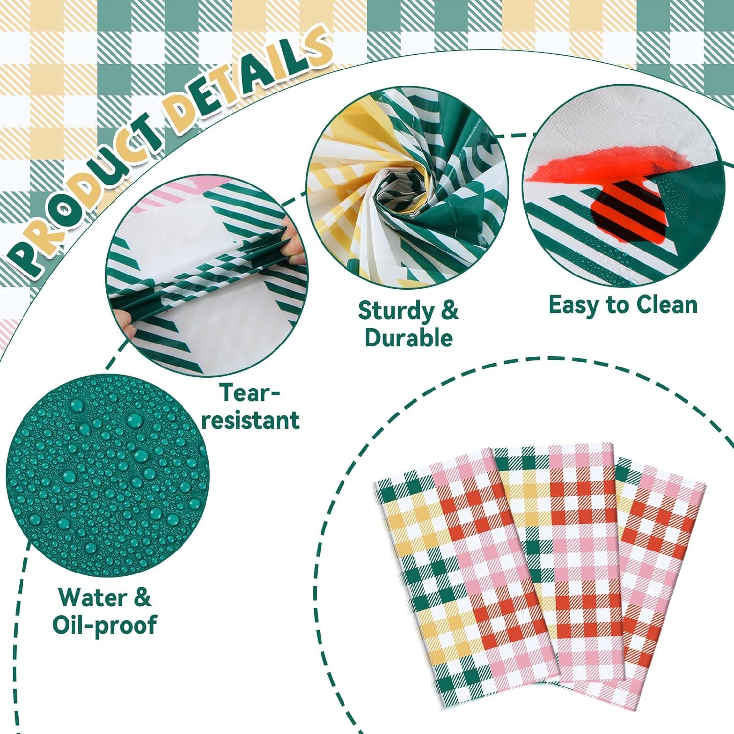 3PCS Pastel Gingham Checkered Tablecloths for Events