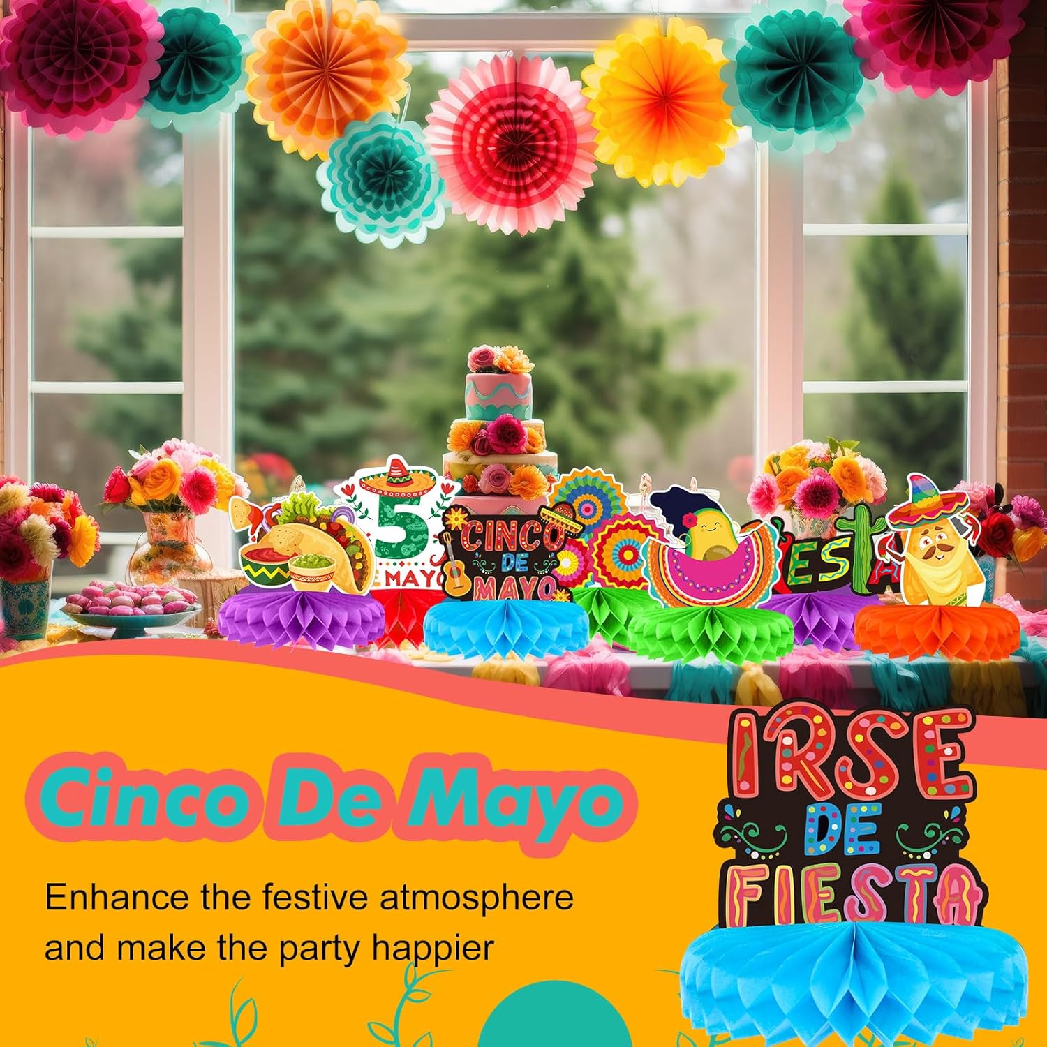 Qilery 12 Pcs Honeycomb Table Centerpiece Mexican Fiesta Decor