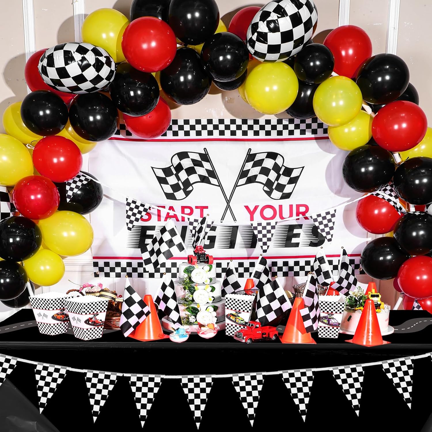 Irenare Racing Car Table Covers 3 Pcs Black 54x108 Inch