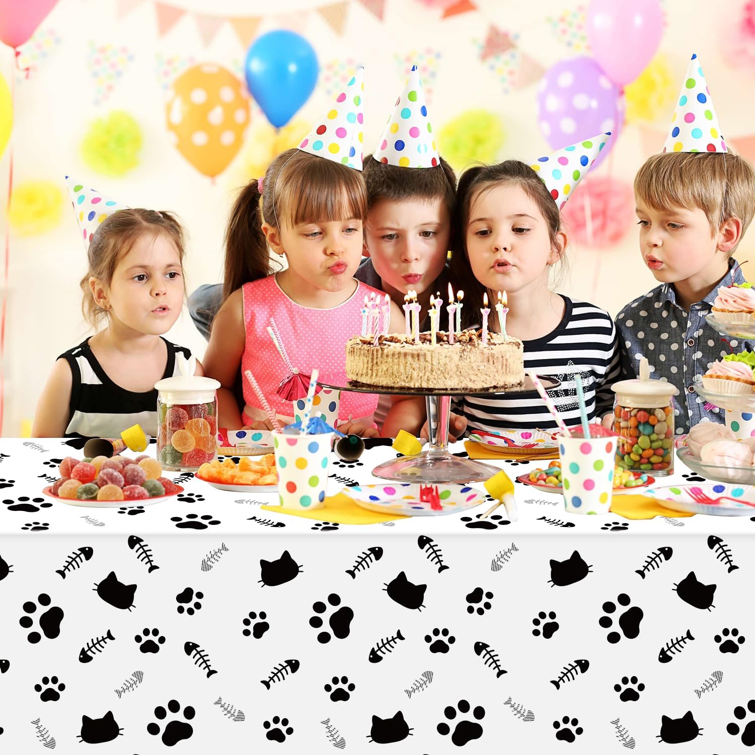 4 Pack Cat Tablecloth with Paw Print and Bone Design