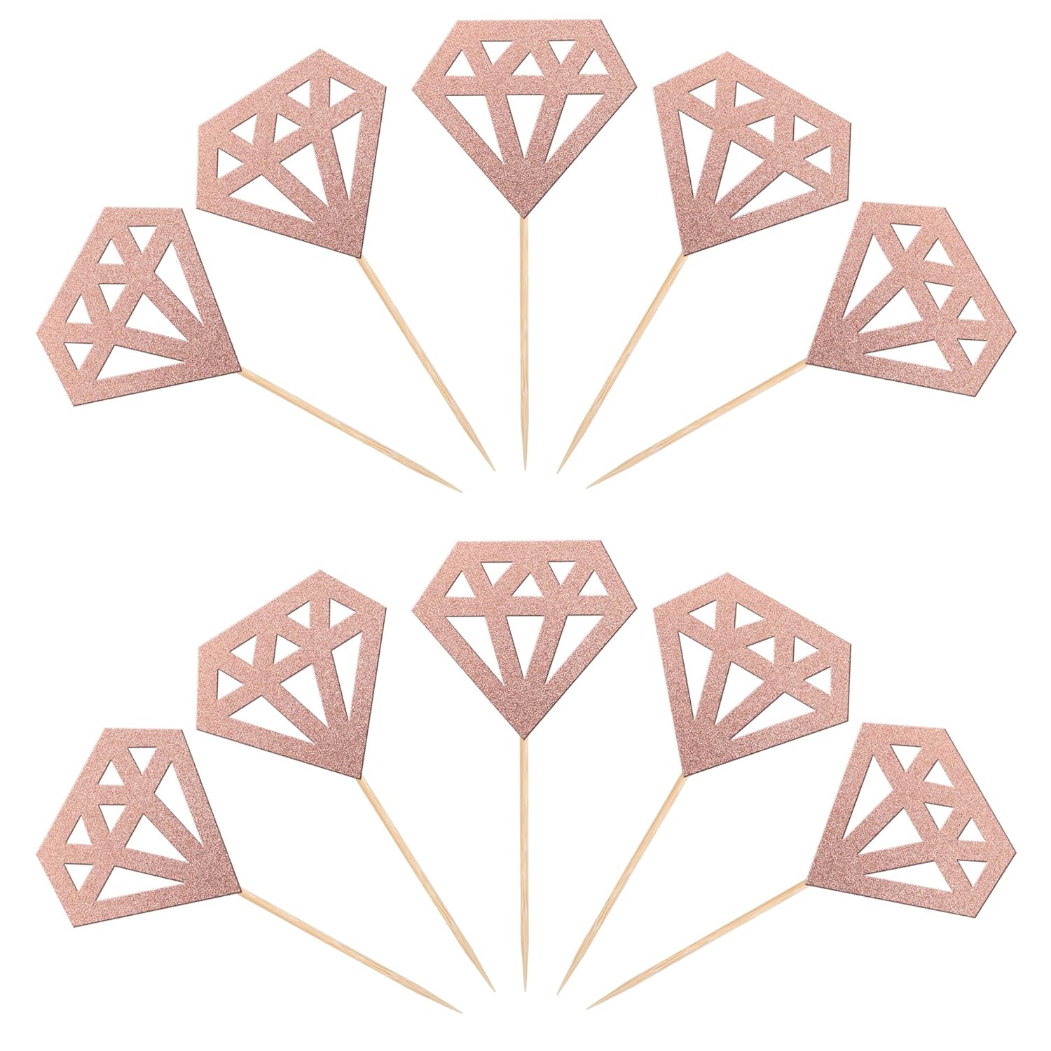 36 PCS Diamond Cupcake Toppers Rose Gold Glitter Cake Decorations