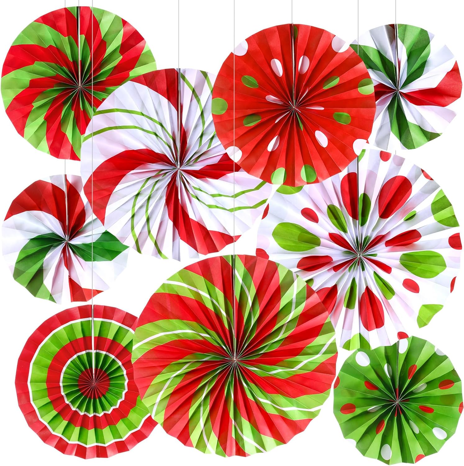 Outus Christmas Candy Paper Fans 9 Pcs Red Green Decorations