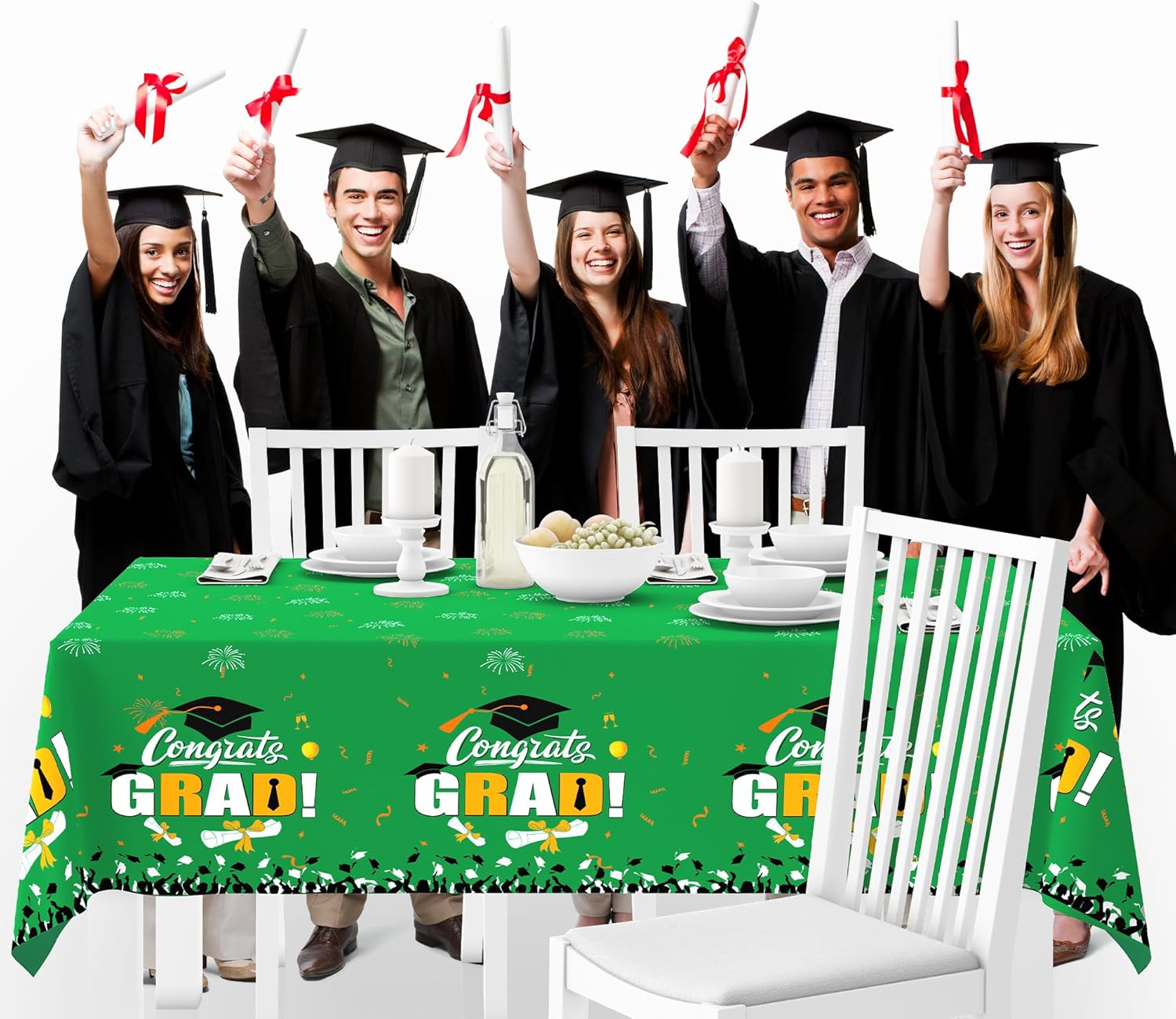 3PCS Graduation Tablecloths Congrats Grad Table Cover Blue Green