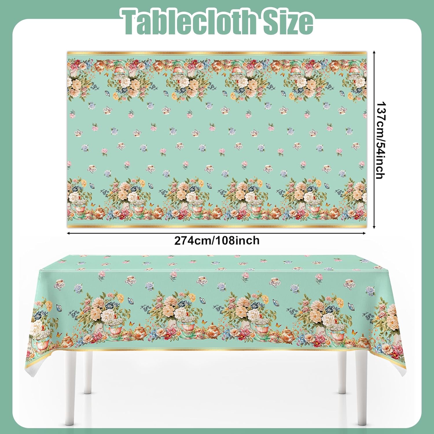 3pcs Tea Party Tablecloth 54x108 Inch Spring Floral Plastic Table Cover
