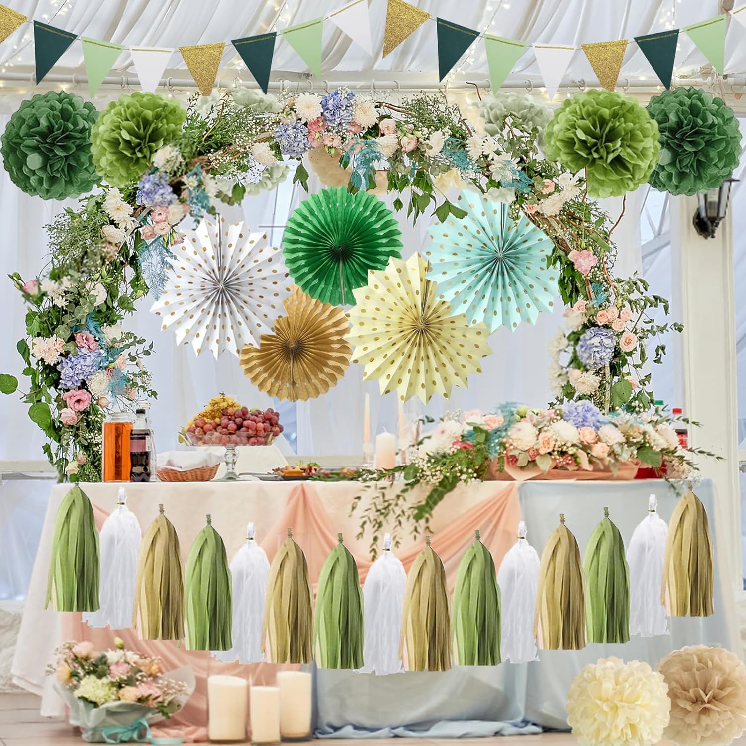 Sage Green Retro Party Decorations Set