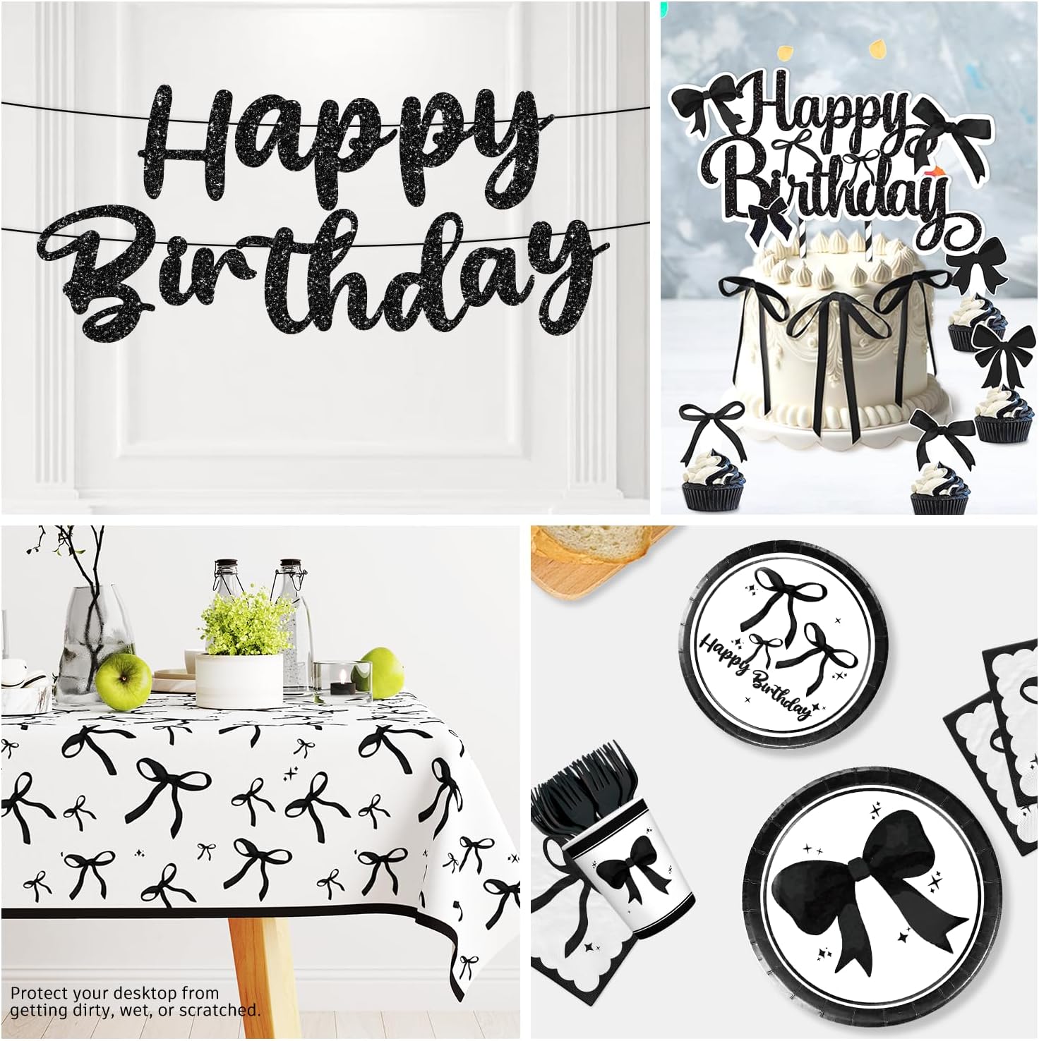 Black Bow Birthday Decorations Set