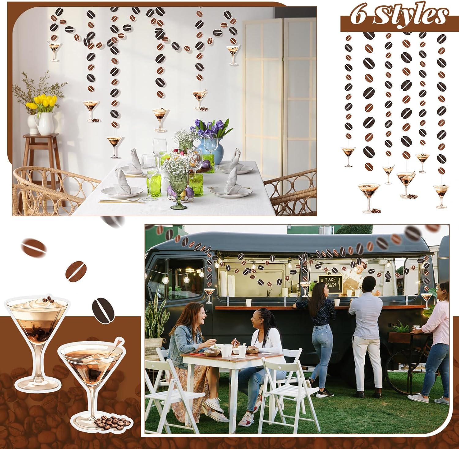 Yeaqee 6 Pcs Espresso Martini Garland Banners