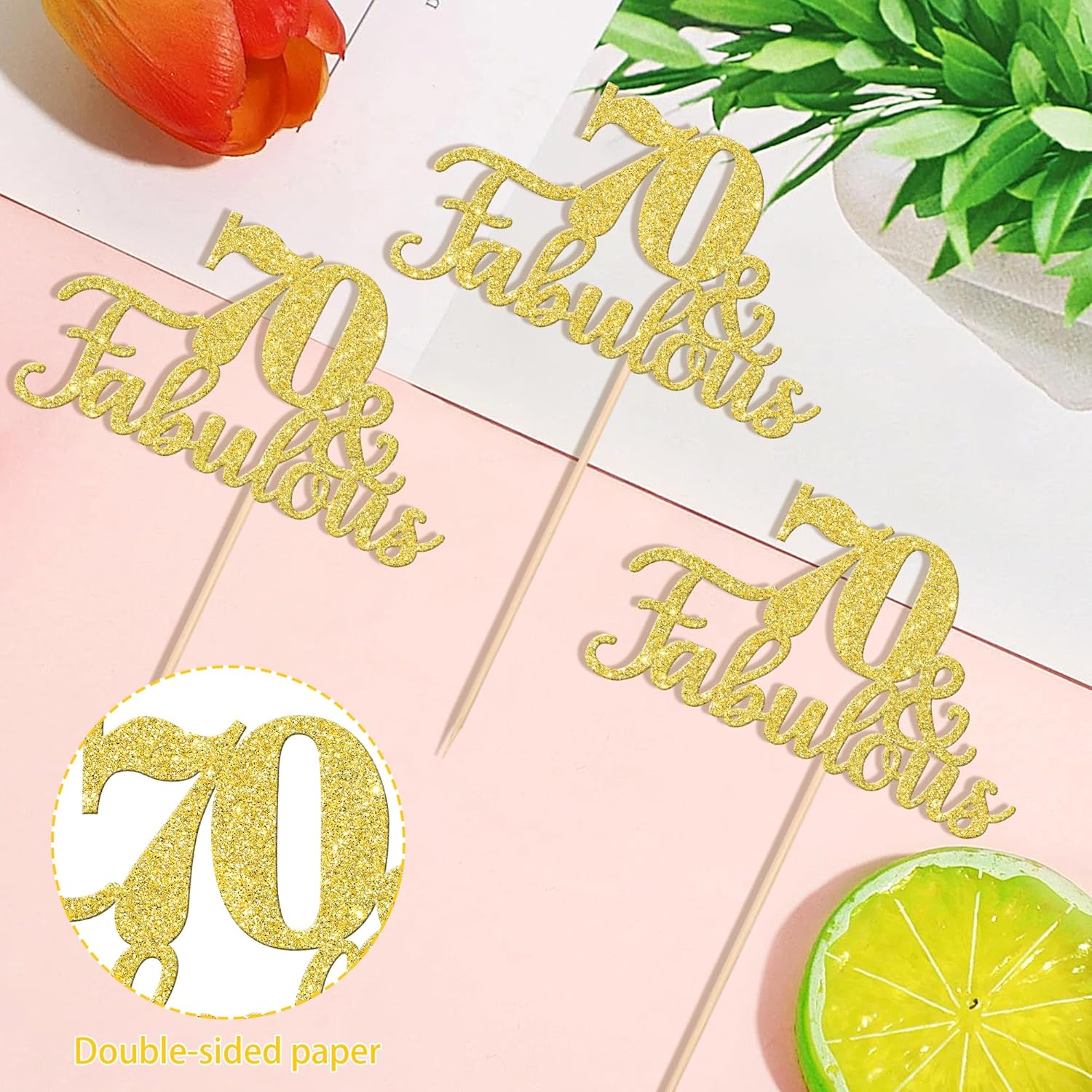 70th Birthday Centerpiece Sticks Double Sided Gold