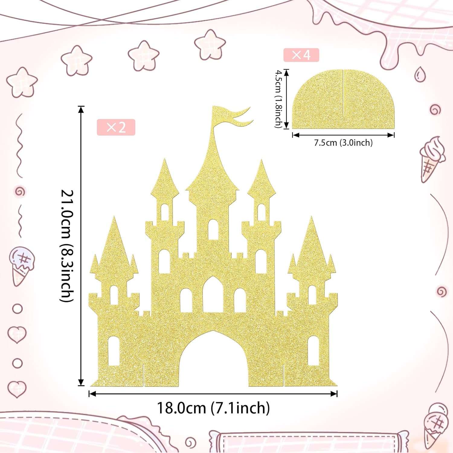 2 PCS Princess Castle Centerpieces Gold