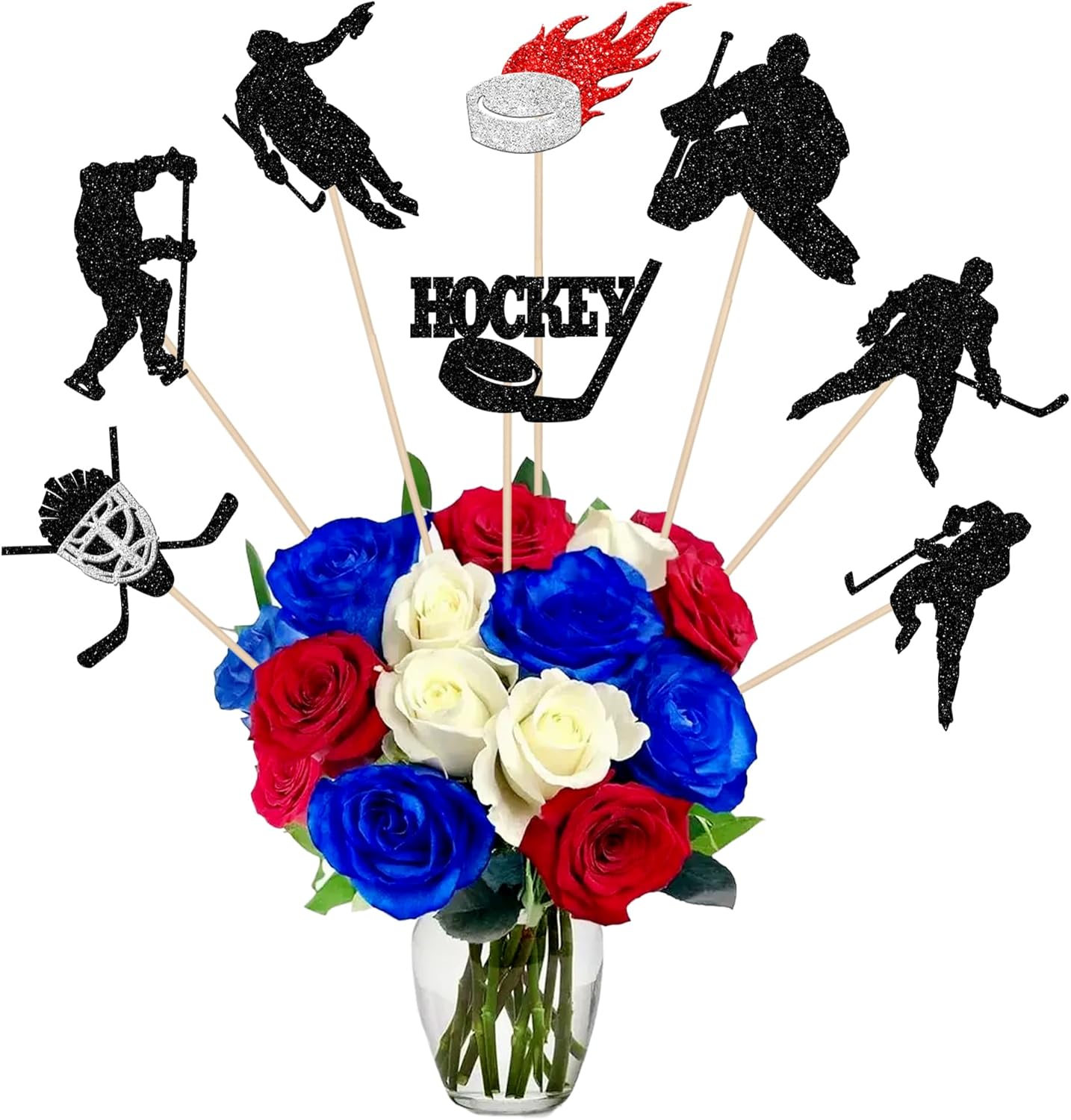 16PCS Hockey Centerpiece Sticks Black Glitter Decorations
