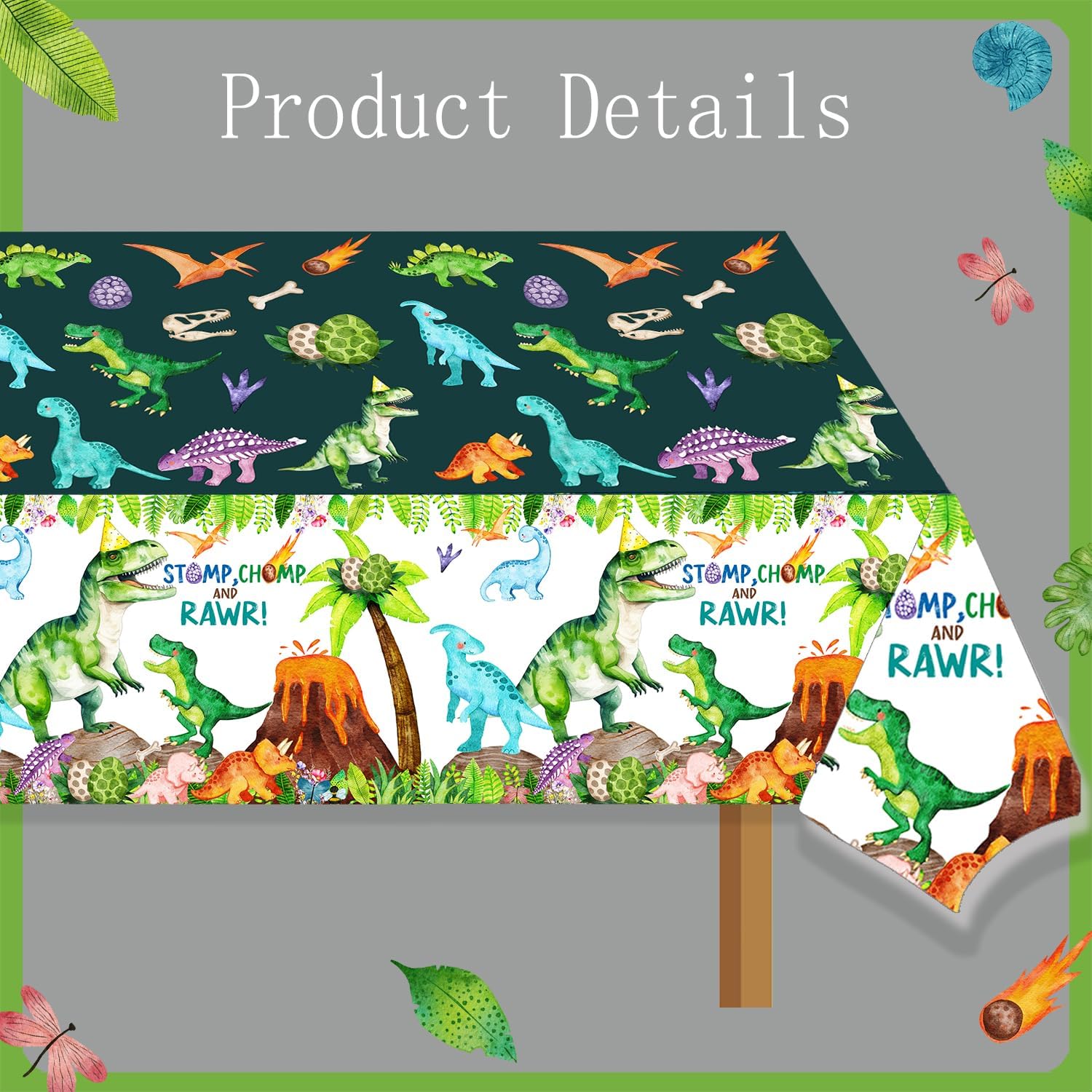 Watercolor Dinosaur Party Tablecloth Set 3pcs