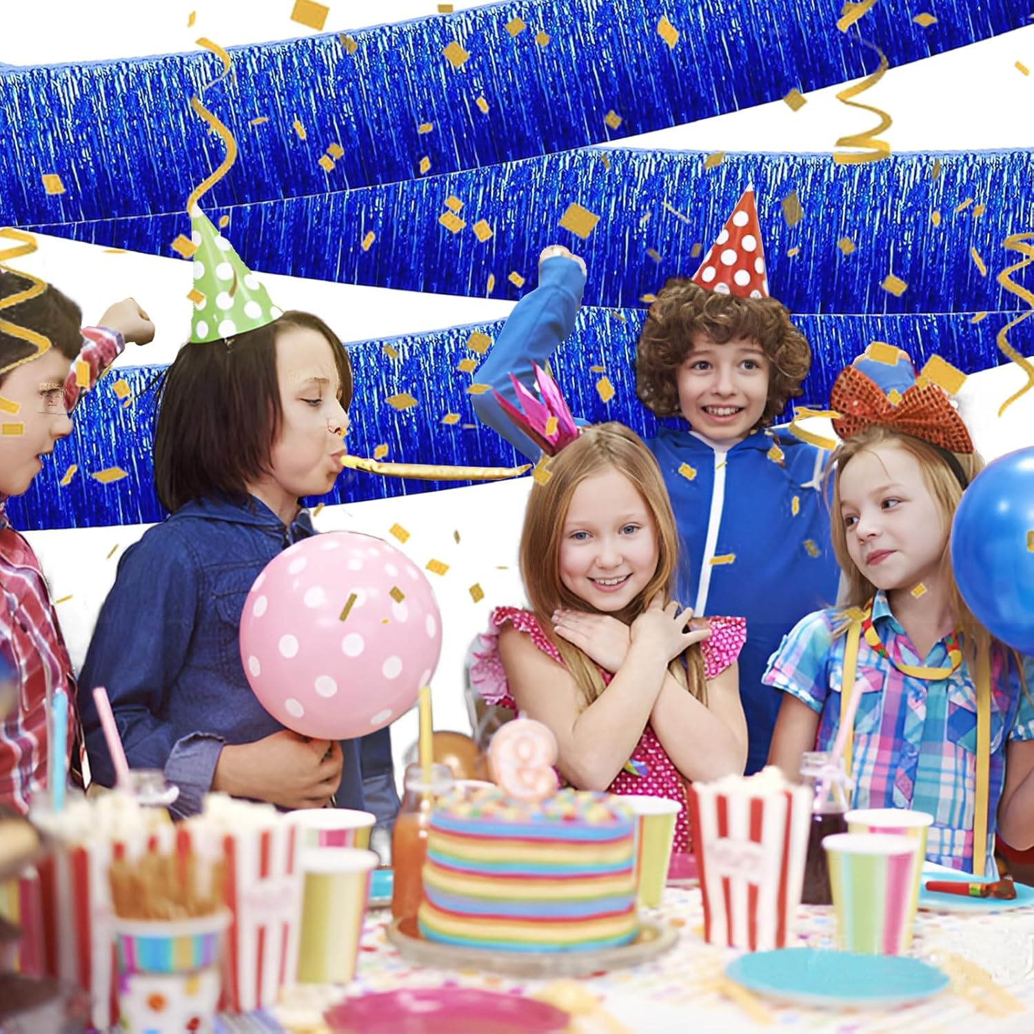 Blue Foil Fringe Garland 10FT 2packs for Party Decorations