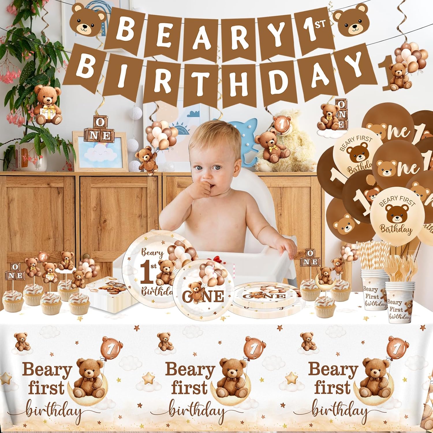 189Pcs Beary First Birthday Party Decorations Set
