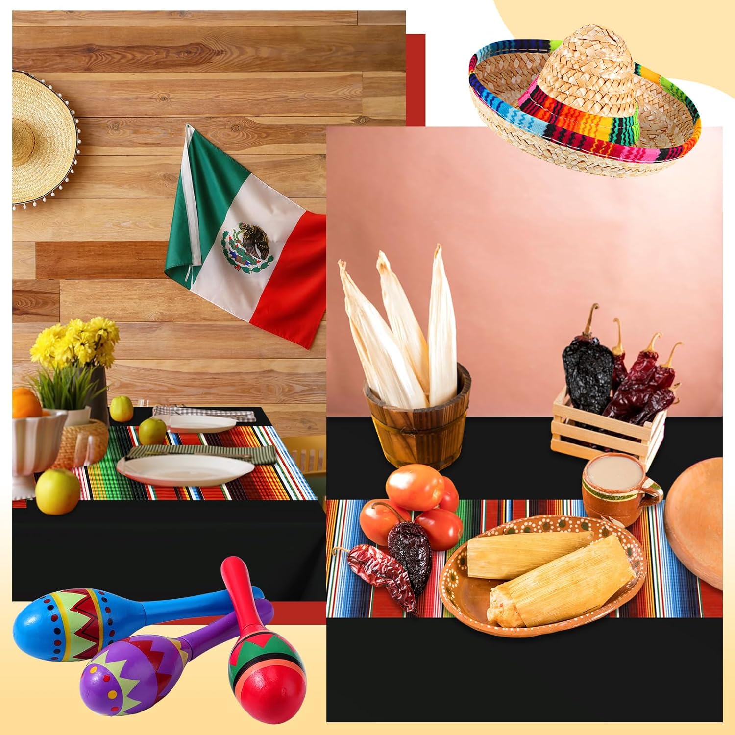 Hosuly Mexican Fiesta Tablecloth 54 x 108 In 10 Pcs