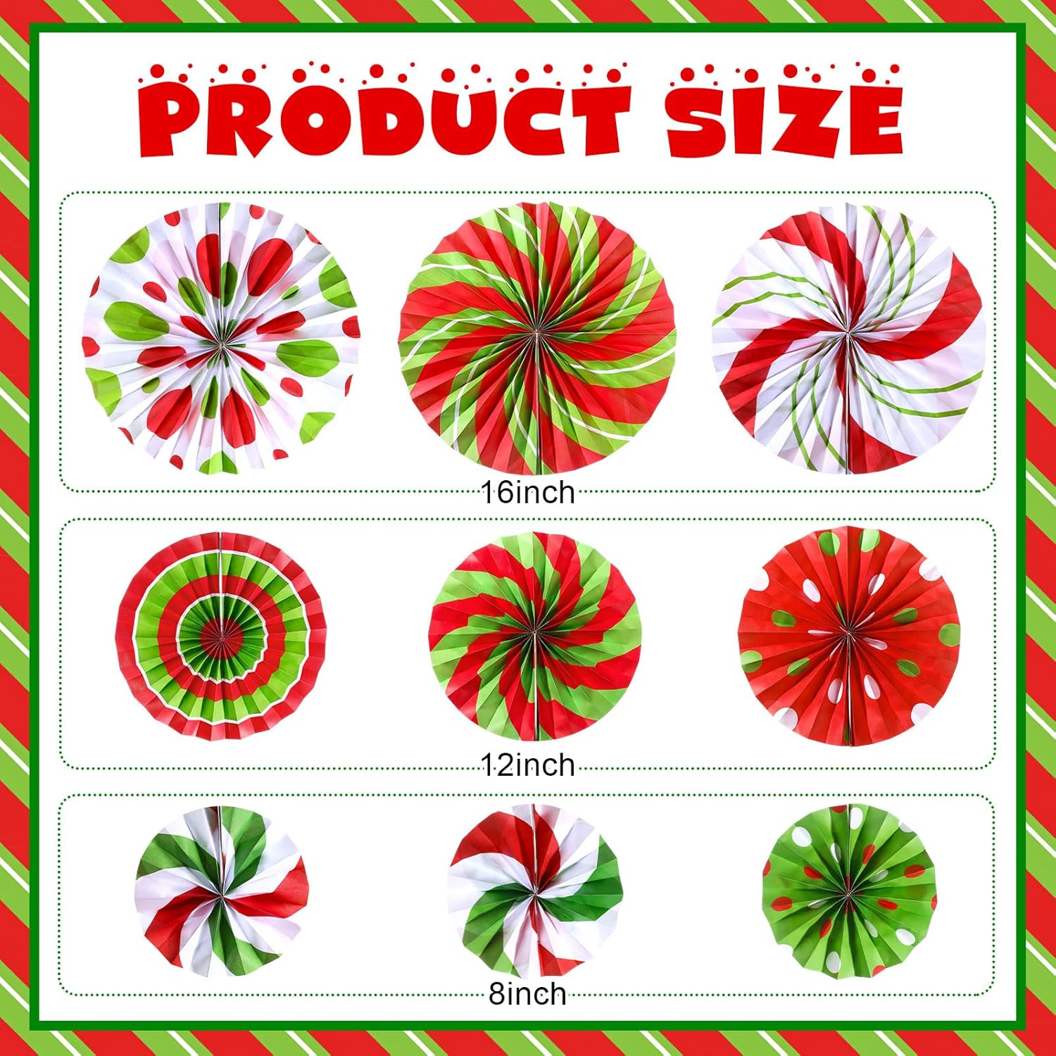 Outus Christmas Candy Paper Fans 9 Pcs Red Green Decorations