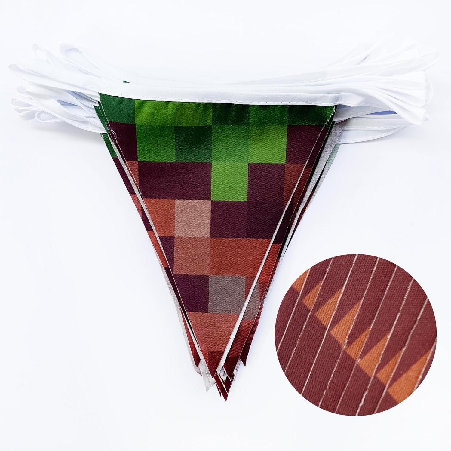 32ft Green Brown Pixel Miner Themed Banner Garland