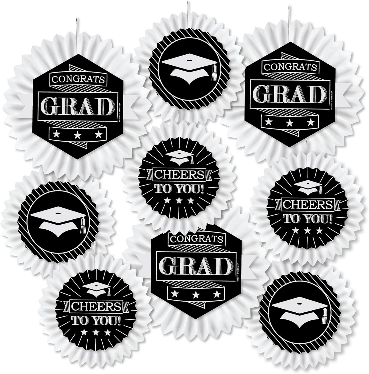 Big Dot of Happiness Graduation Party Fans - Set of 9