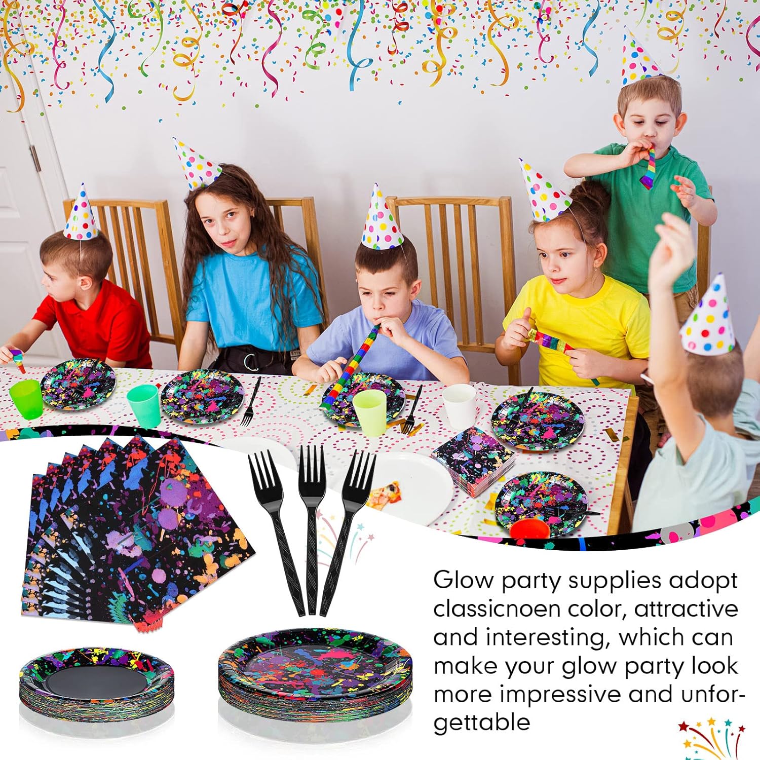 Baderke Neon Glow Party Tableware Set 192 Pcs