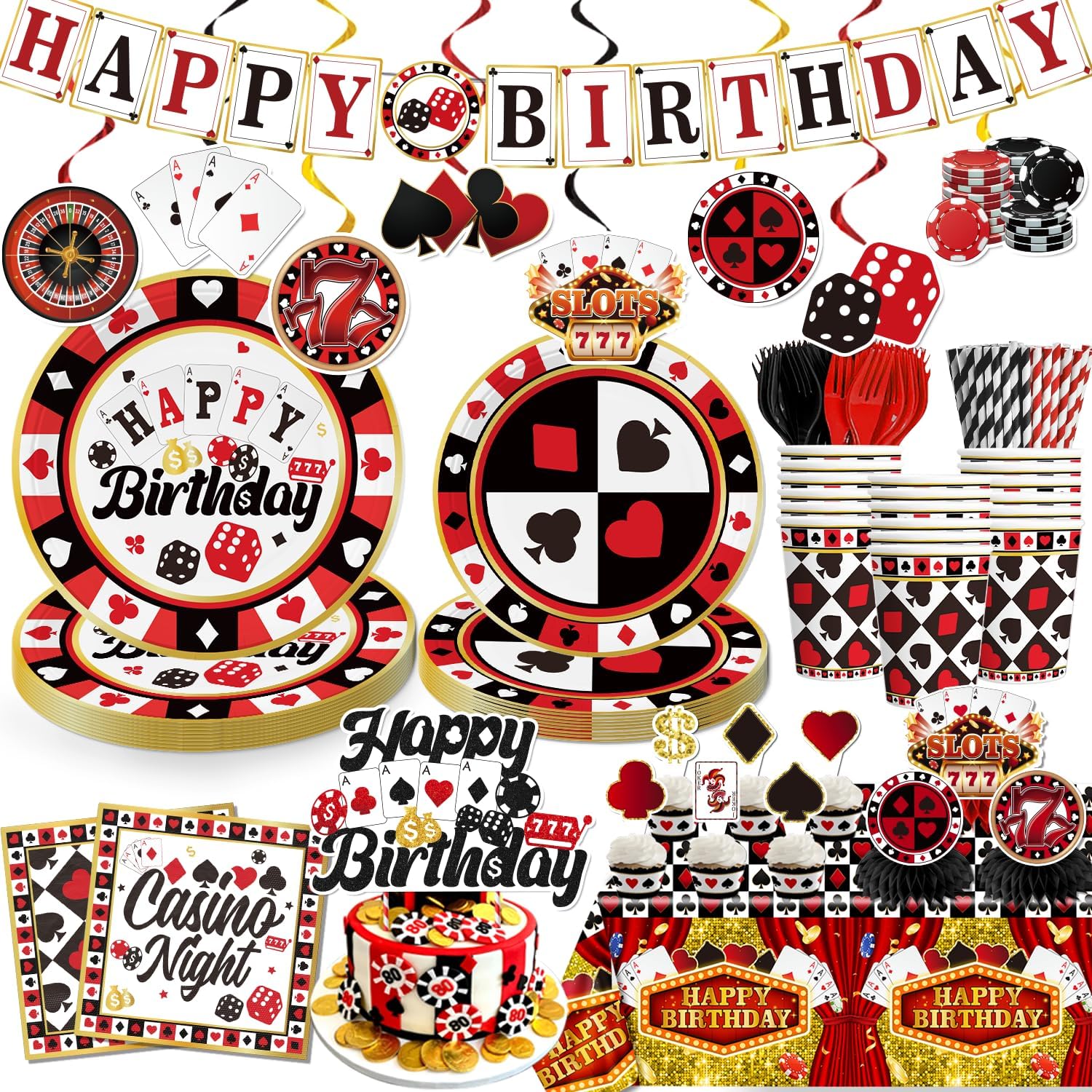 176pcs Casino Party Decorations Set for Birthday Poker Night