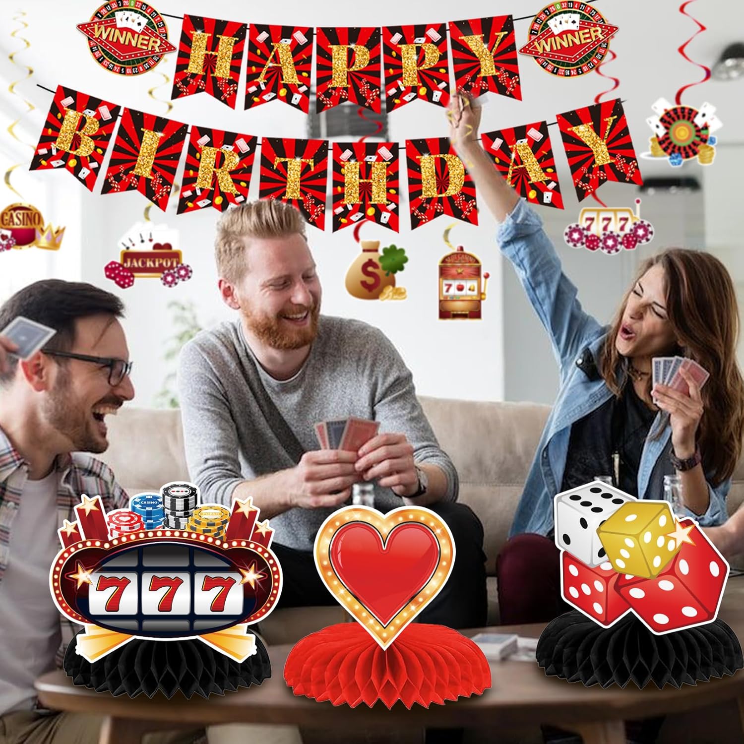 9Pcs Casino Theme Honeycomb Centerpieces