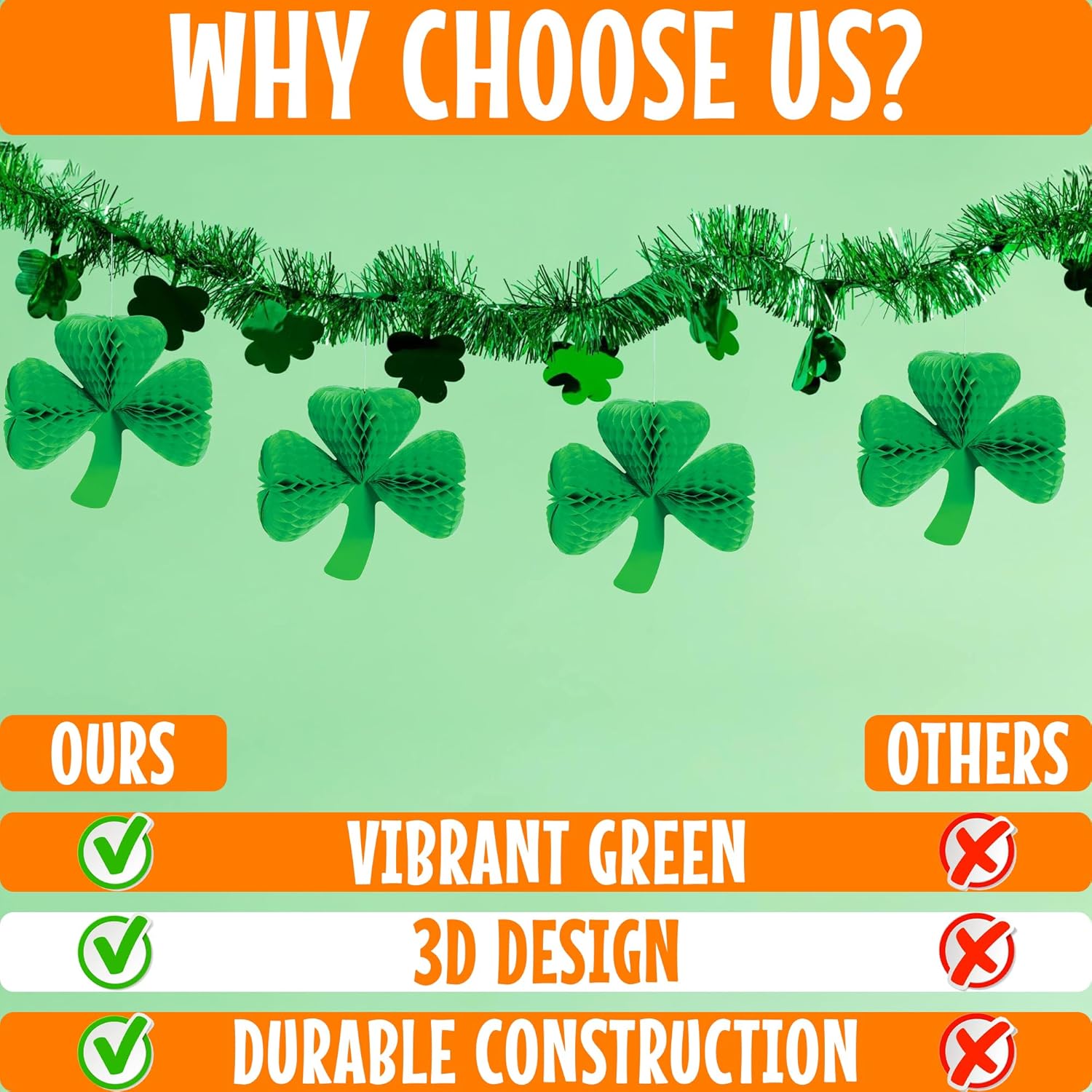 St Patricks Day Shamrock Tissue Hanging Decor Set of 3